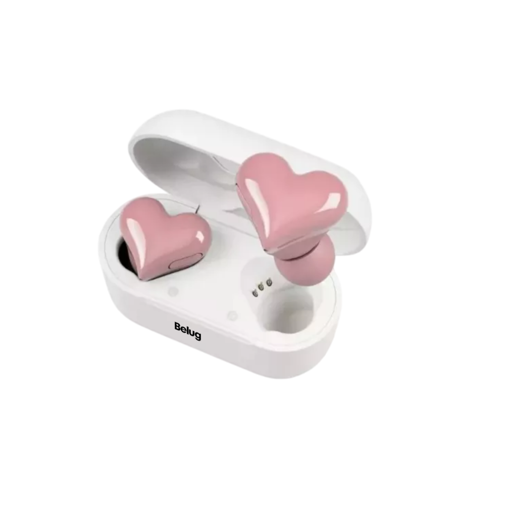 Auriculares En Forma De Corazón, Belug Bluetooth Cancelación Ruido Corazón, Blanco/rosa