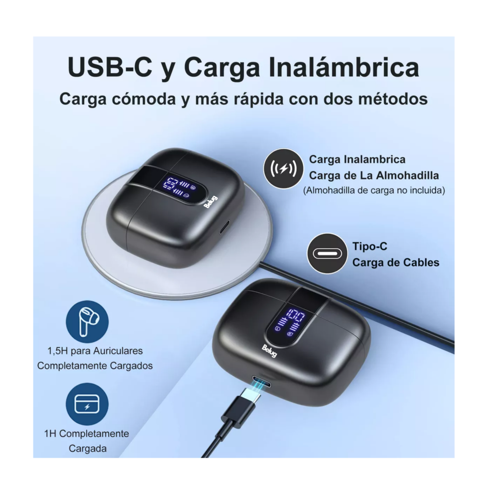 Foto 6 pulgar | Auriculares Inalámbricos Manos Libres 60 Horas, Belug  Negro