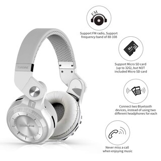 Foto 3 | Audífonos Inalámbricos Bluedio T2 Plus Blancos con Bluetooth-Venta Internacional