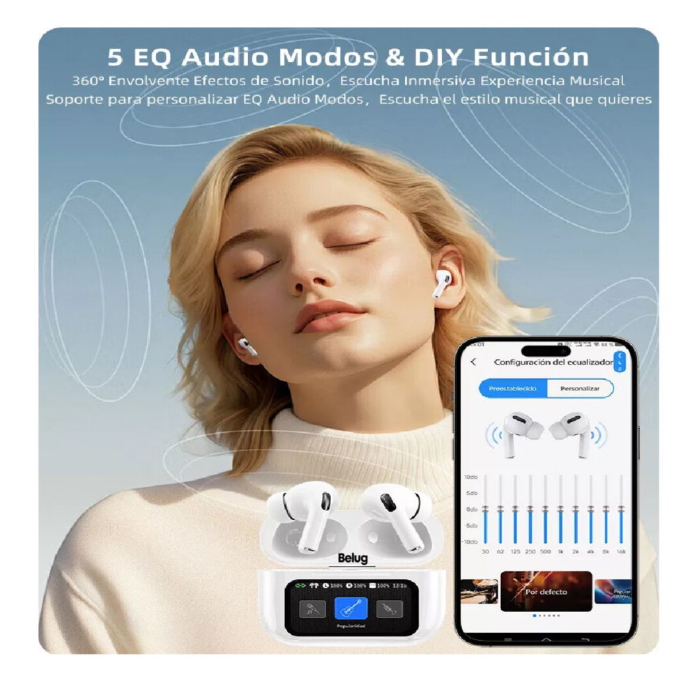 Foto 3 pulgar | Smart Pantalla Audífonos Bluetooth 5.4 Anc Auriculares App, Belug  Blanco