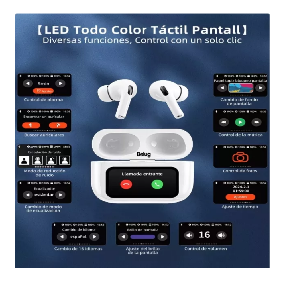 Foto 5 pulgar | Smart Pantalla Audífonos Bluetooth 5.4 Anc Auriculares App, Belug  Blanco