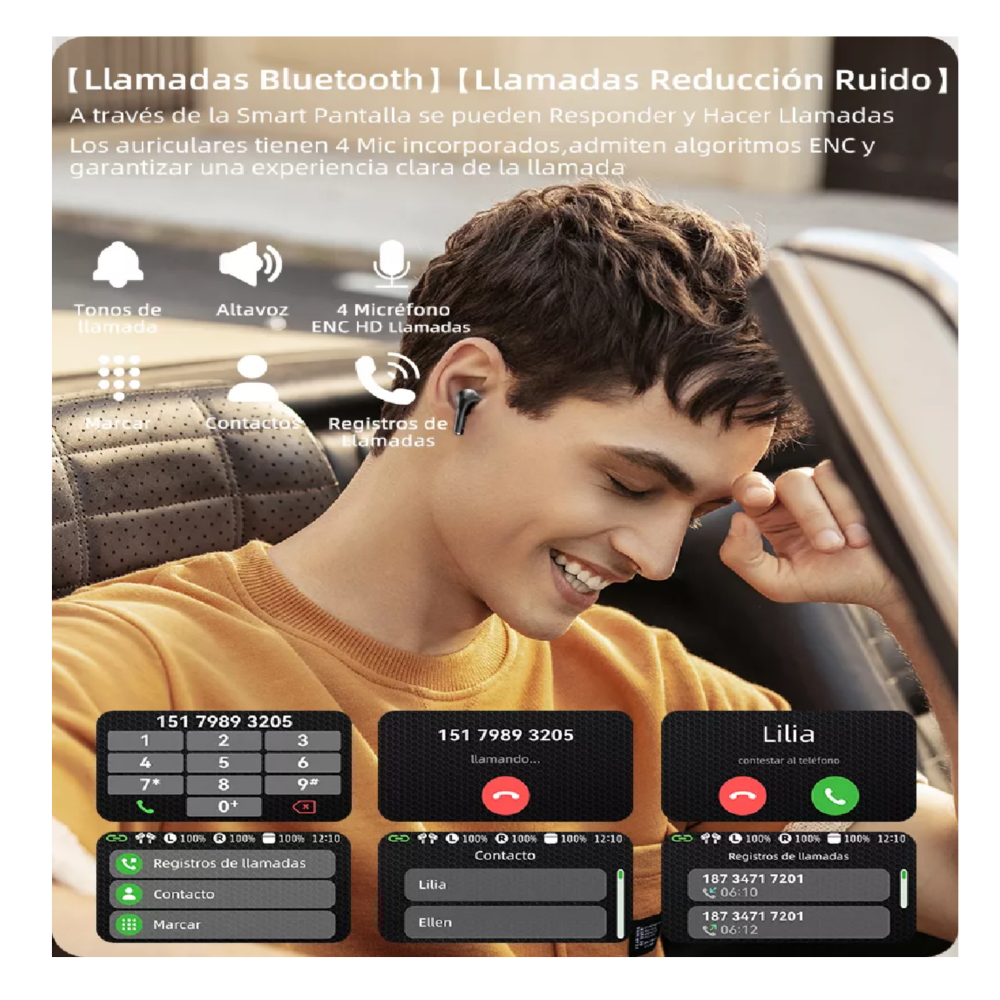 Foto 6 pulgar | Smart Pantalla Audífonos Bluetooth 5.4 Anc Auriculares App, Belug  Blanco