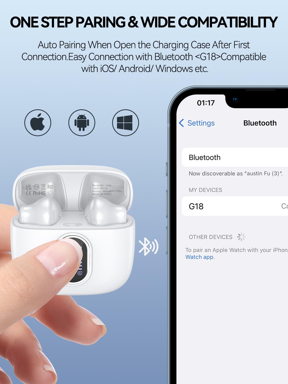 Foto 5 pulgar | Auriculares Inalámbricos Whykjtek G18 Bluetooth 5.3 42 Horas De Reproducción Blancos - Venta Internacional.