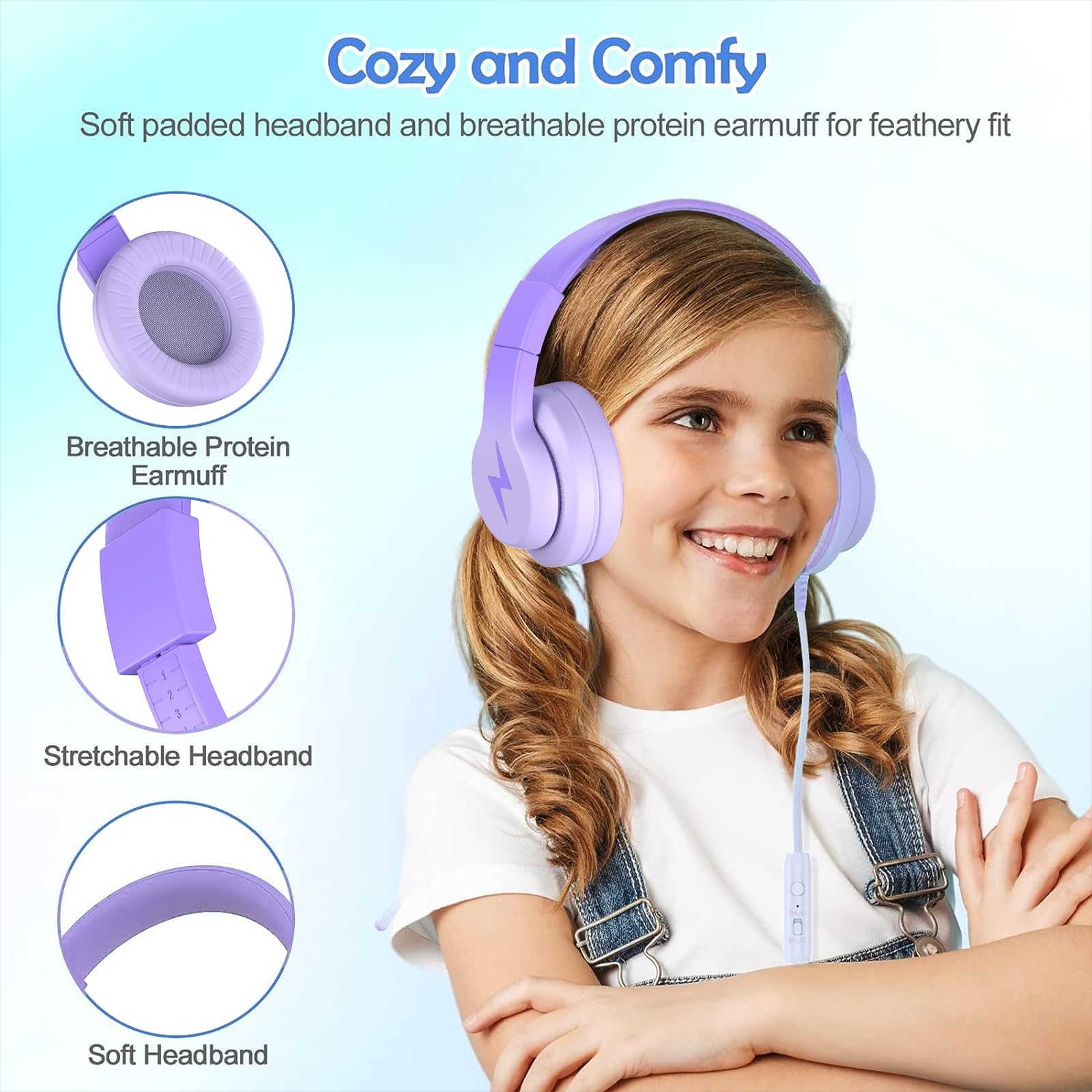 Foto 4 pulgar | Auriculares Candy Bila Kids Con Cable Para Colocar Sobre Las Orejas Y Micrófono, Color Morado Oscuro - Venta Interna