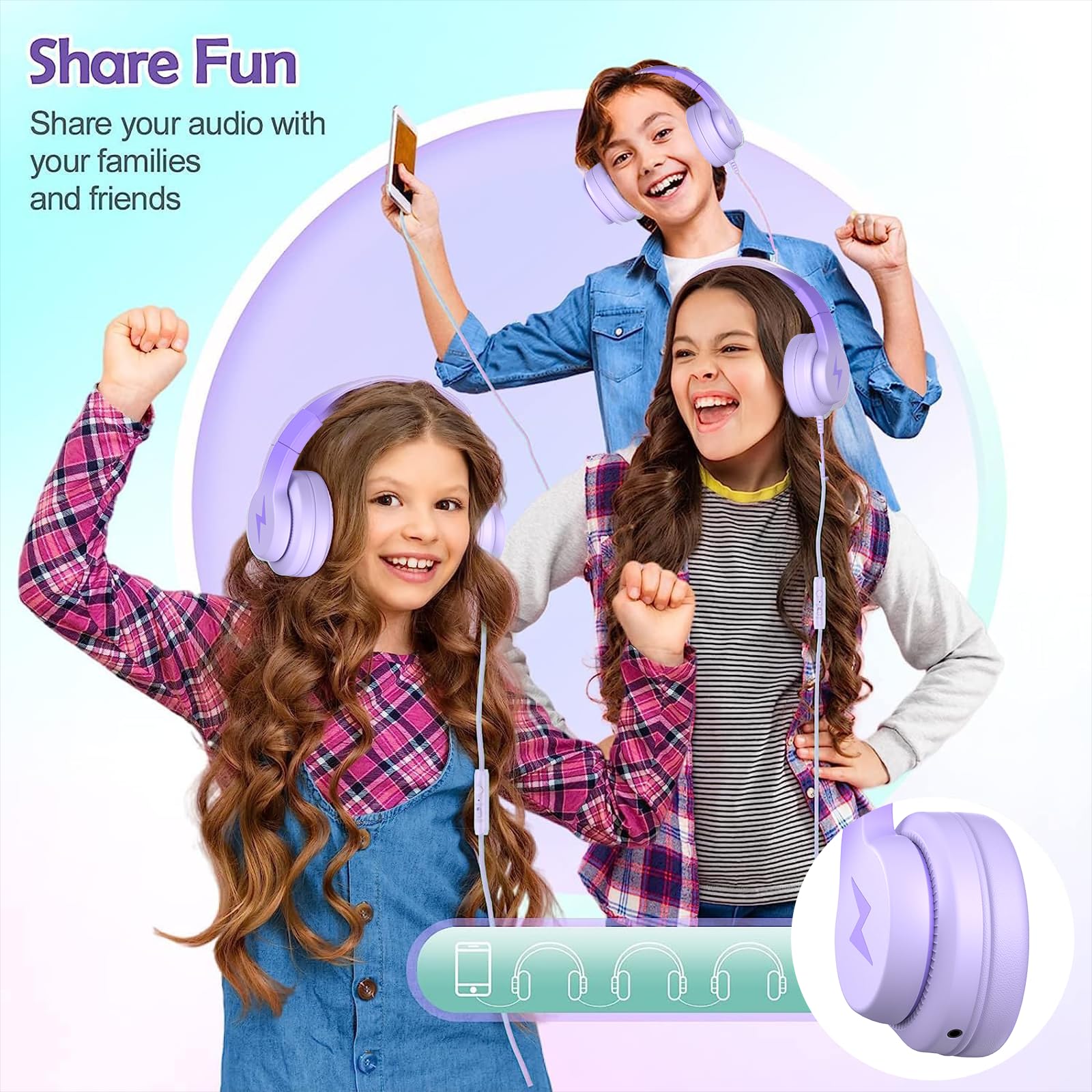 Foto 5 pulgar | Auriculares Candy Bila Kids Con Cable Para Colocar Sobre Las Orejas Y Micrófono, Color Morado Oscuro - Venta Interna