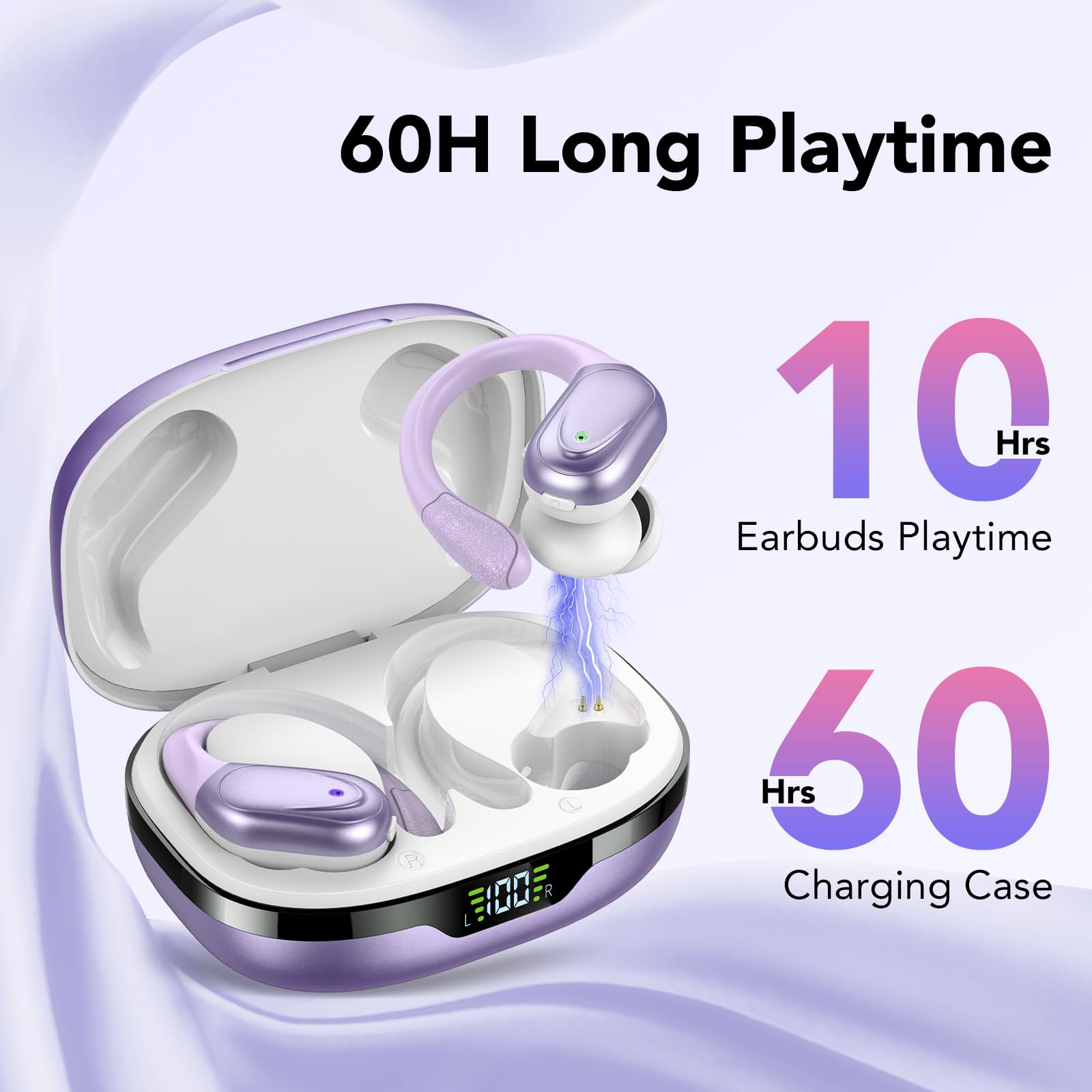 Foto 4 pulgar | Auriculares Inalámbricos Cascho Auriculares Bluetooth 5.3 60 Horas Morados - Venta Internacional.