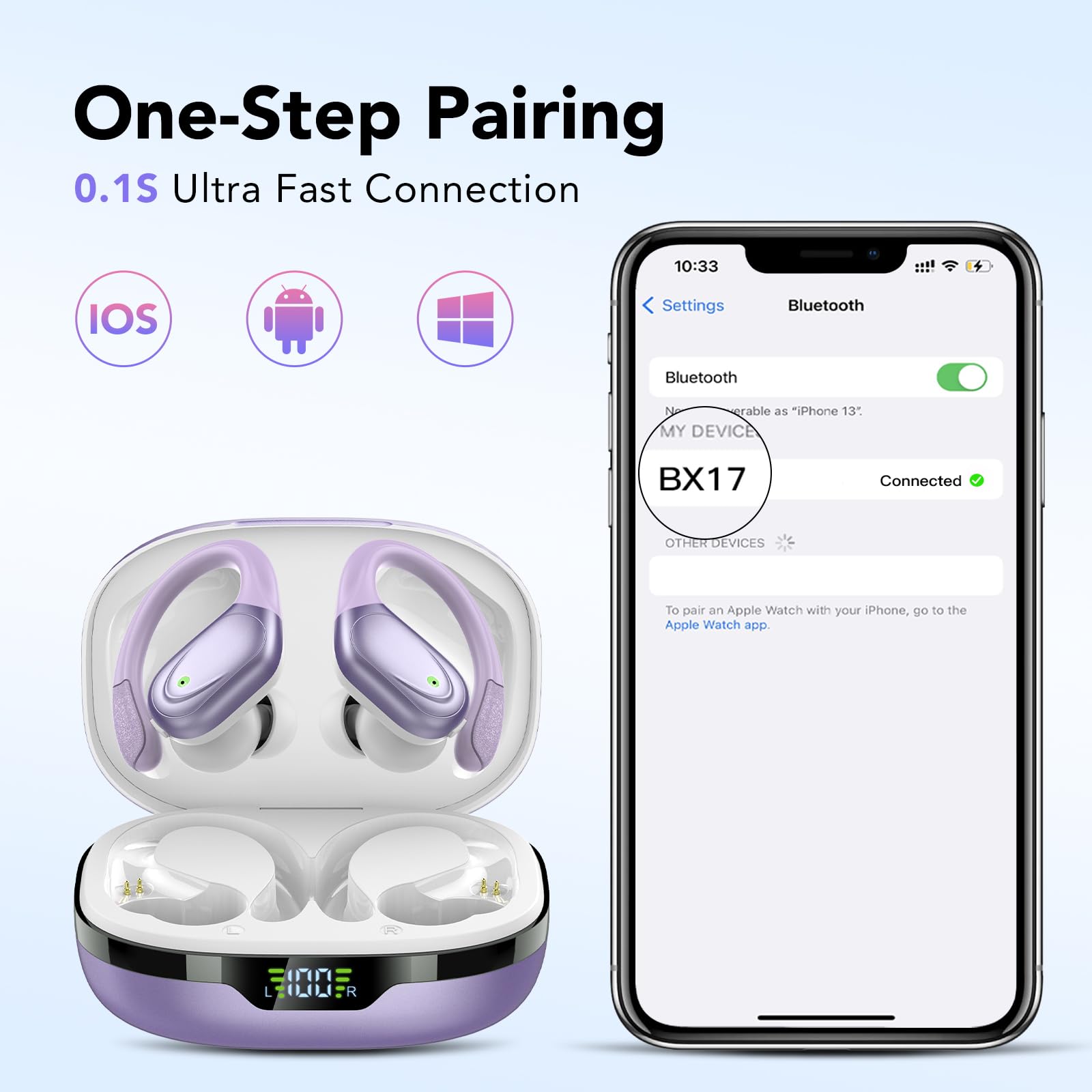 Foto 7 pulgar | Auriculares Inalámbricos Cascho Auriculares Bluetooth 5.3 60 Horas Morados - Venta Internacional.