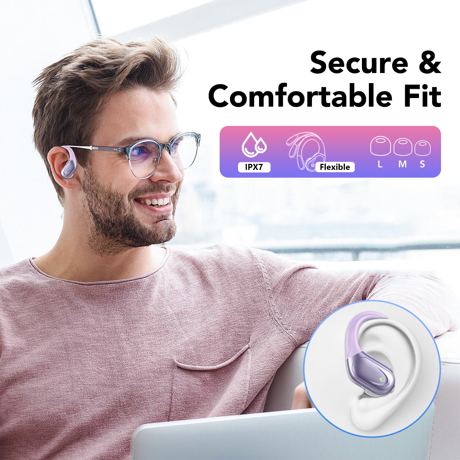 Foto 8 pulgar | Auriculares Inalámbricos Cascho Auriculares Bluetooth 5.3 60 Horas Morados - Venta Internacional.