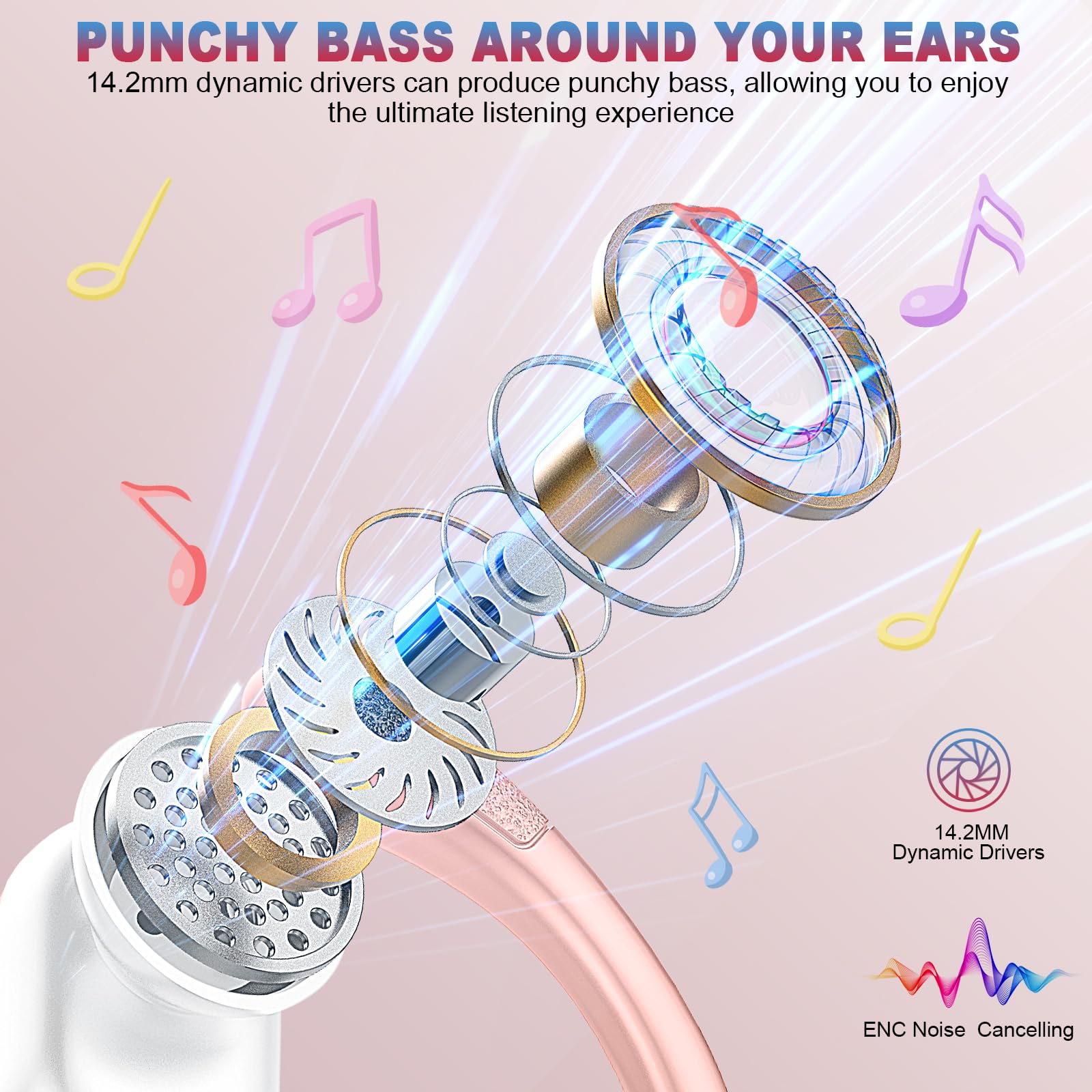 Foto 3 pulgar | Auriculares Inalámbricos Ltinist Bluetooth 5.4 75 Horas, Oro Rosa - Venta Internacional.