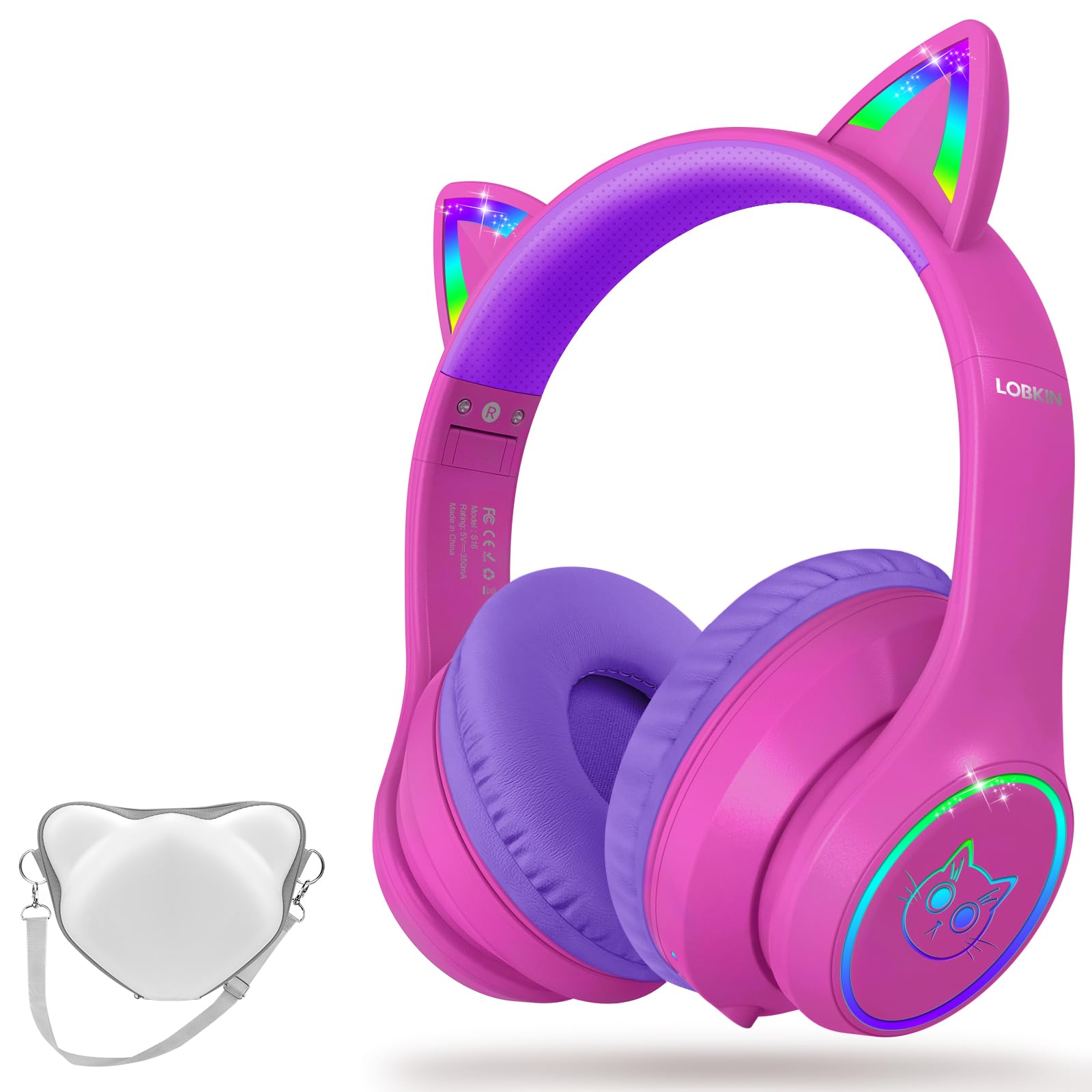 Foto 2 pulgar | Auriculares Lobkin Bluetooth 5.4 Para Niños Con Funda Led Rgb Con Orejas De Gato - Venta Internacional.