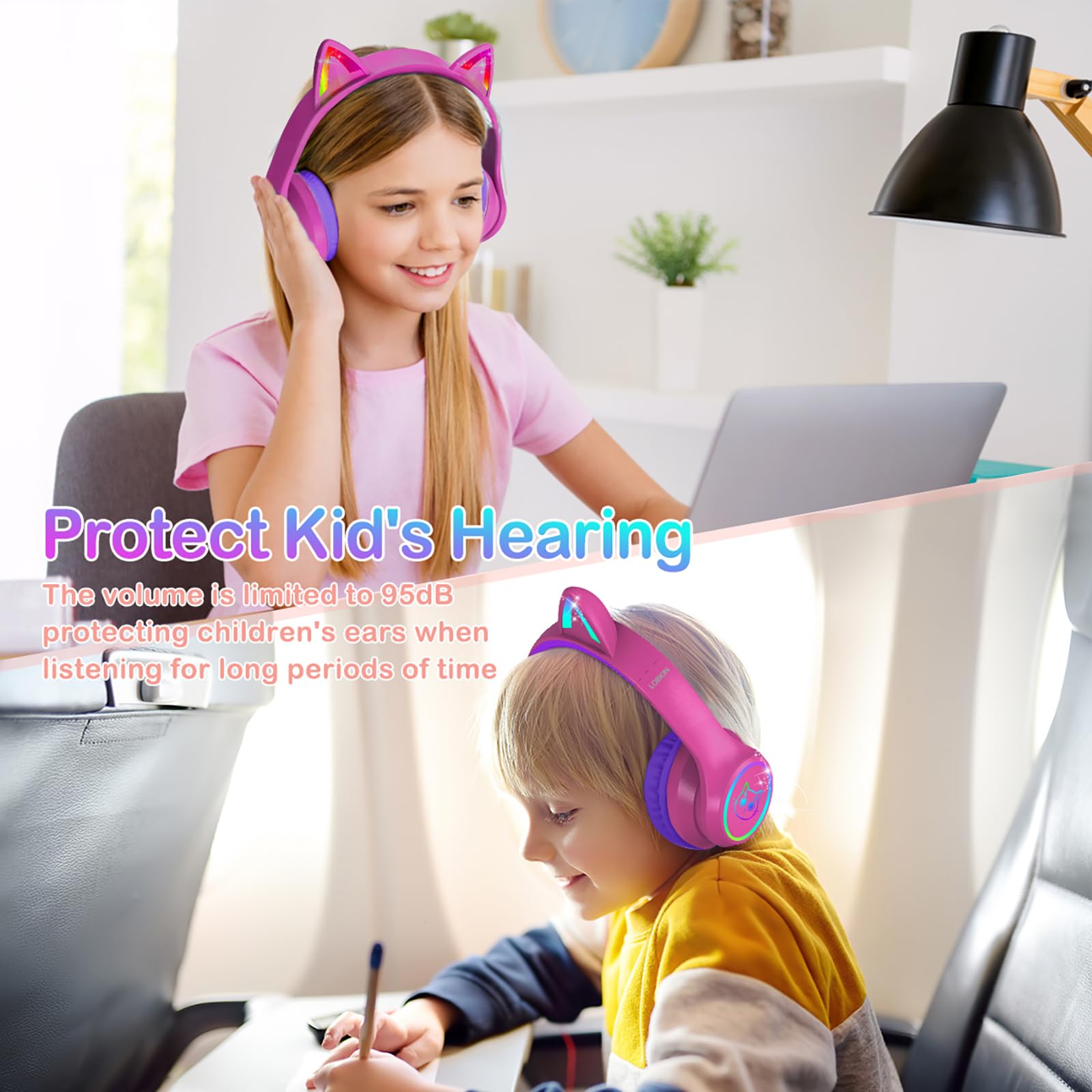 Foto 6 pulgar | Auriculares Lobkin Bluetooth 5.4 Para Niños Con Funda Led Rgb Con Orejas De Gato - Venta Internacional.