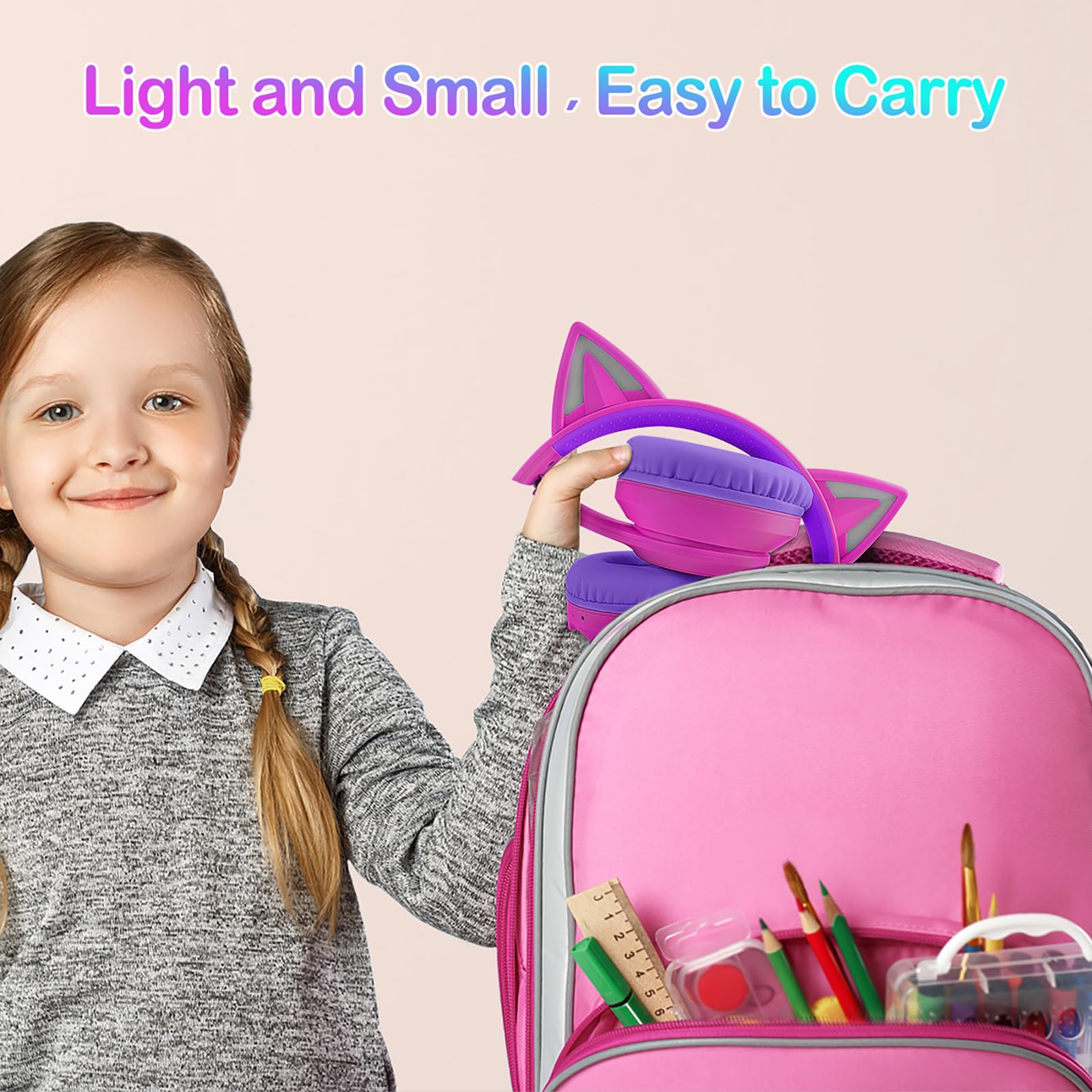 Foto 8 pulgar | Auriculares Lobkin Bluetooth 5.4 Para Niños Con Funda Led Rgb Con Orejas De Gato - Venta Internacional.