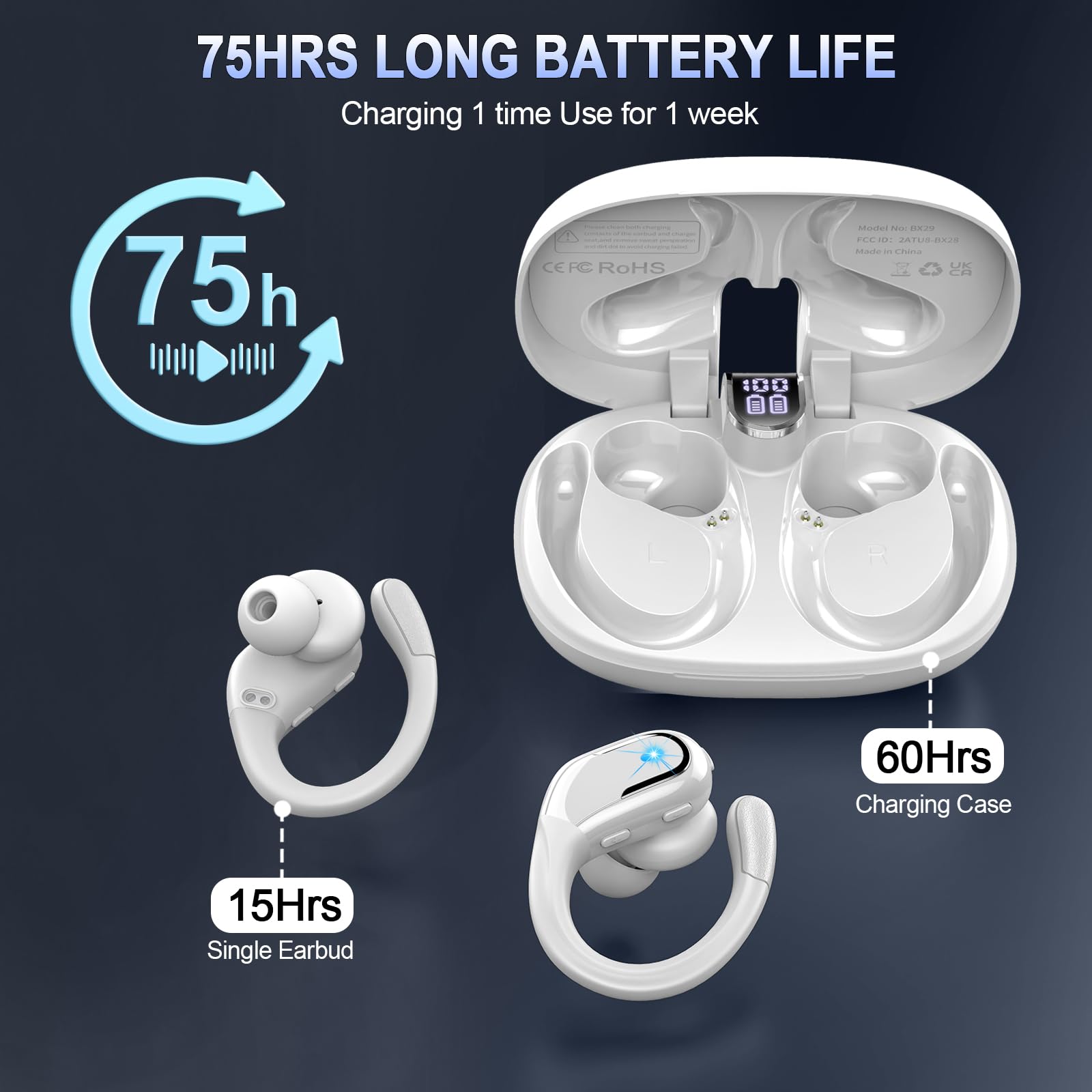 Foto 4 pulgar | Auriculares Inalámbricos Ltinist Bluetooth 5.4 75 Horas, Color Blanco - Venta Internacional.