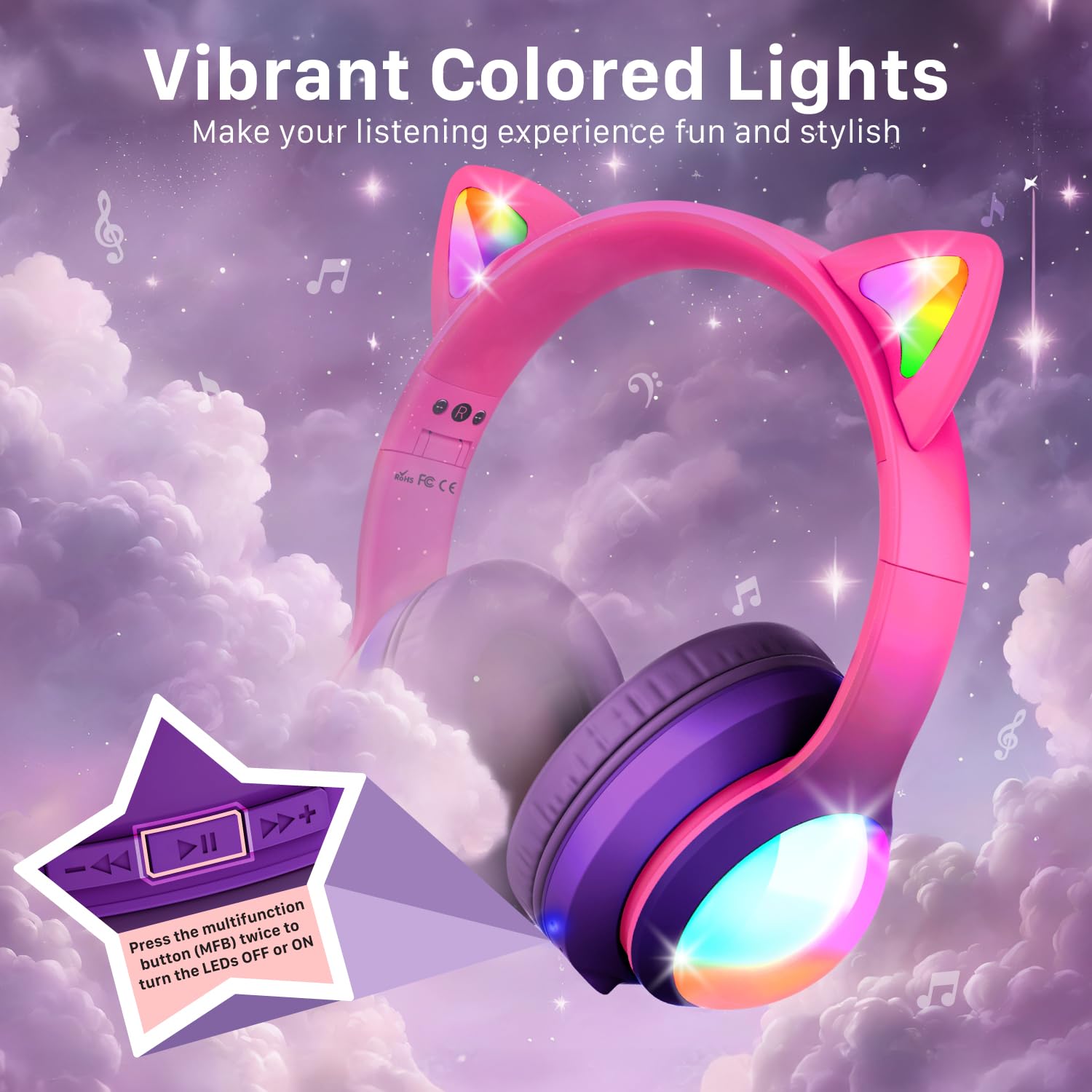 Foto 3 pulgar | Auriculares Fospower Kids Bluetooth 5.2 Con Led Cat Ears 100h - Venta Internacional.