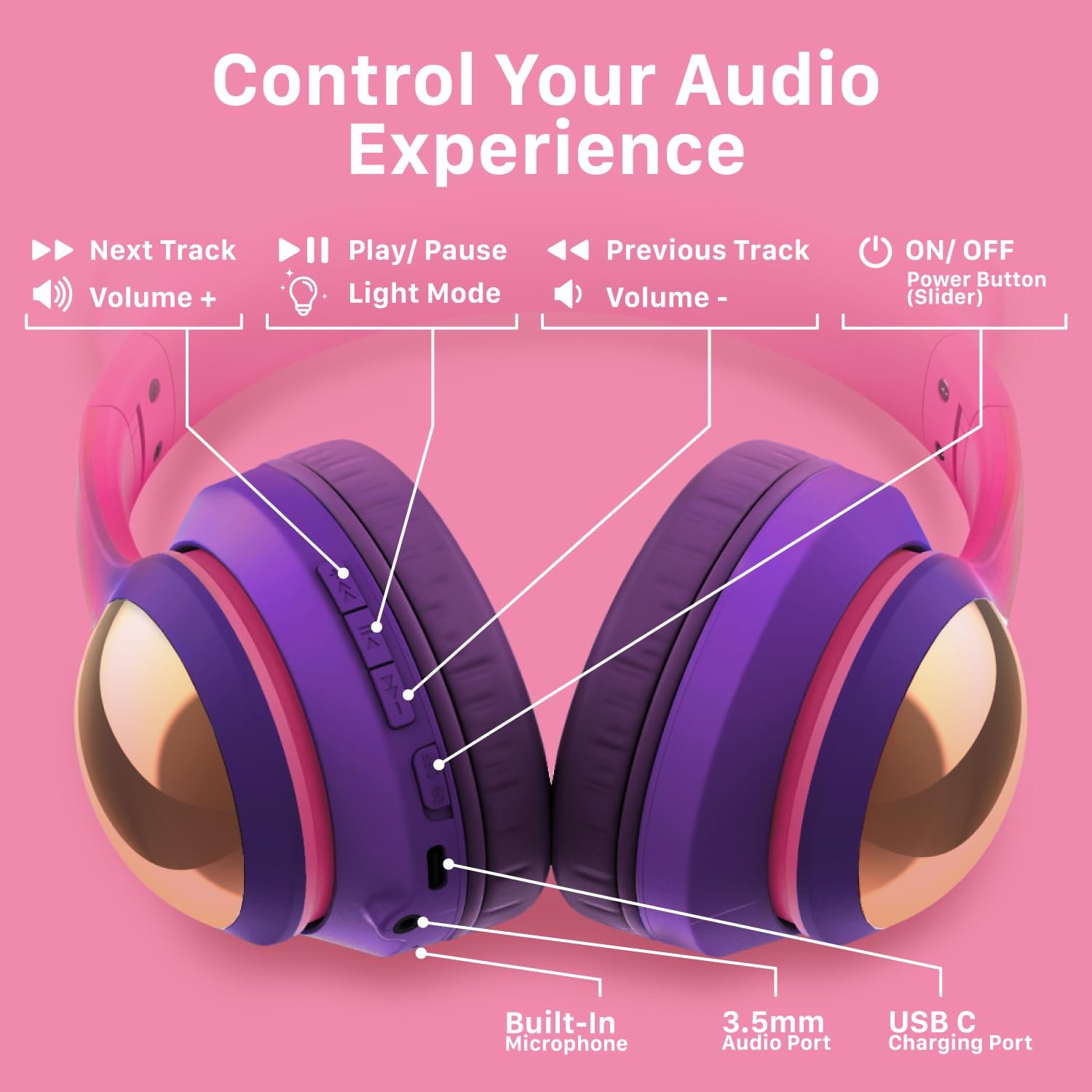 Foto 3 | Auriculares Fospower Kids Bluetooth 5.2 Con Led Cat Ears 100h - Venta Internacional.