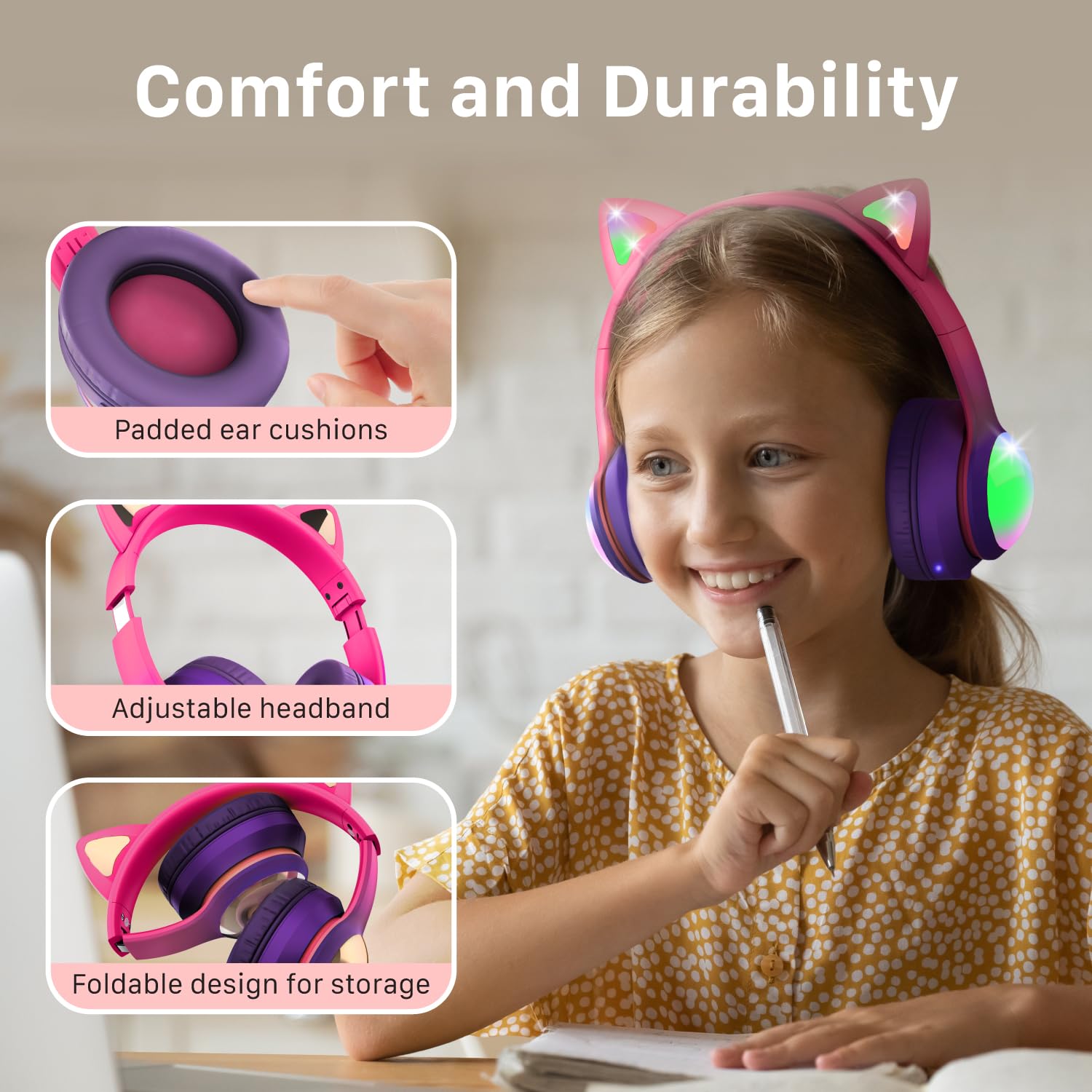 Foto 6 pulgar | Auriculares Fospower Kids Bluetooth 5.2 Con Led Cat Ears 100h - Venta Internacional.
