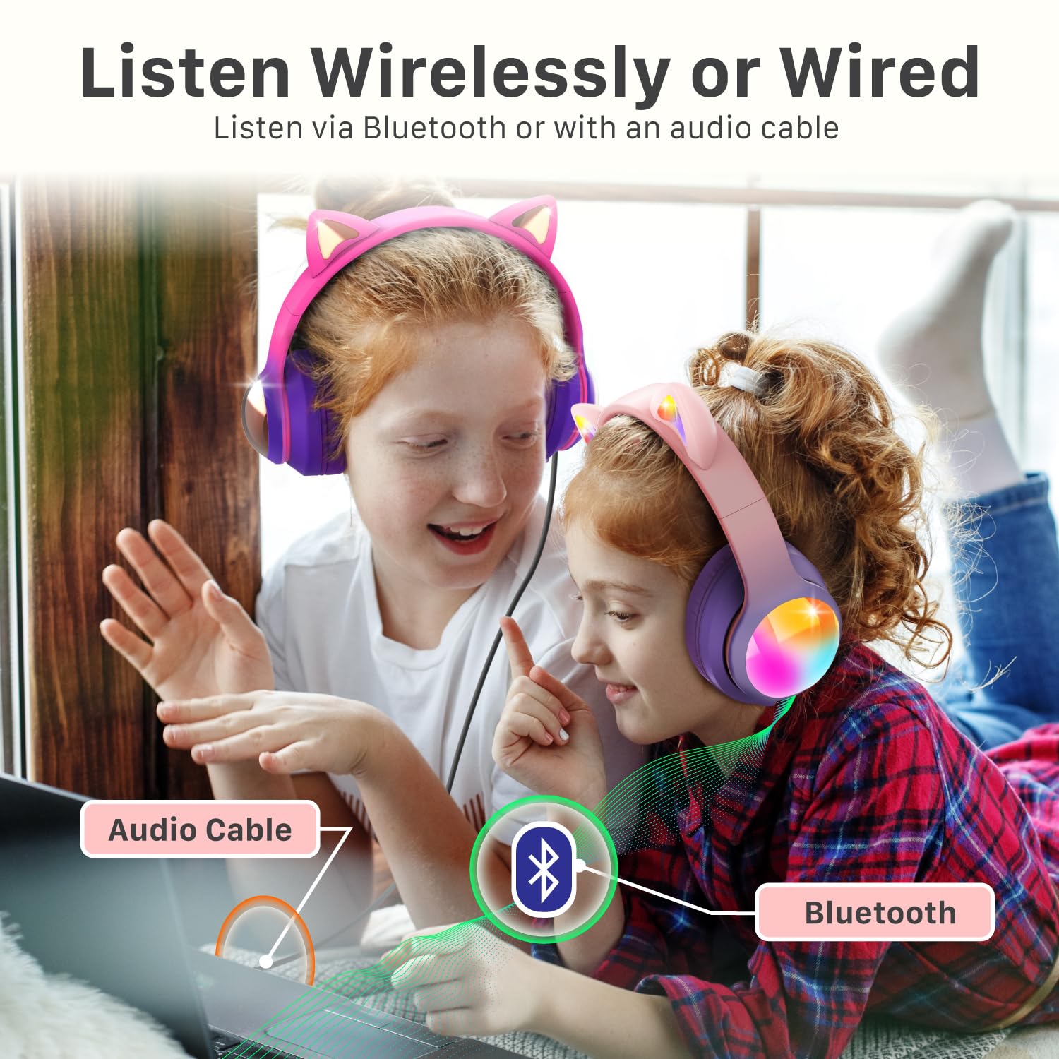 Foto 7 pulgar | Auriculares Fospower Kids Bluetooth 5.2 Con Led Cat Ears 100h - Venta Internacional.