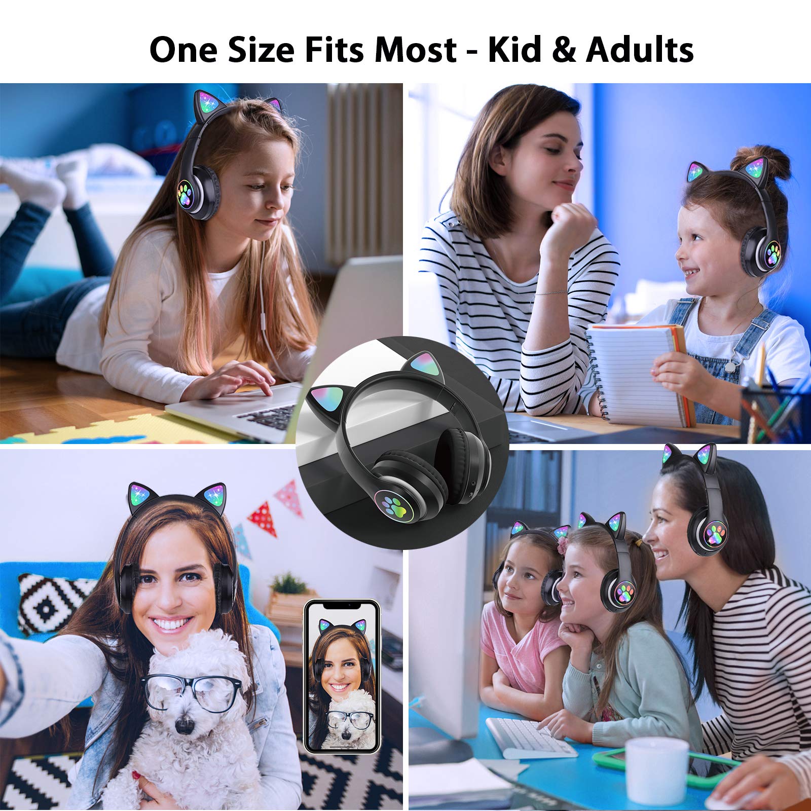 Foto 3 pulgar | Auriculares Inalámbricos Tcjj Cat Ear Led Bluetooth Con Micrófono Negro - Venta Internacional.