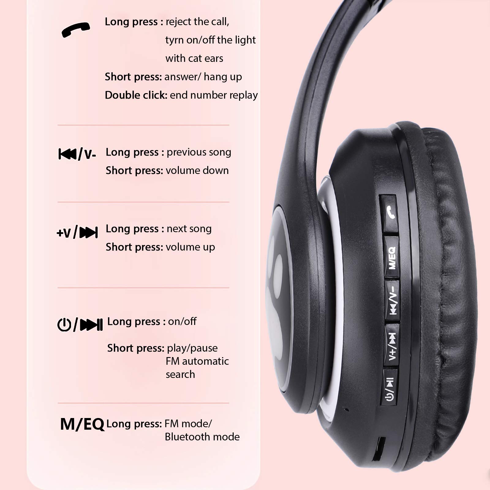 Foto 6 pulgar | Auriculares Inalámbricos Tcjj Cat Ear Led Bluetooth Con Micrófono Negro - Venta Internacional.