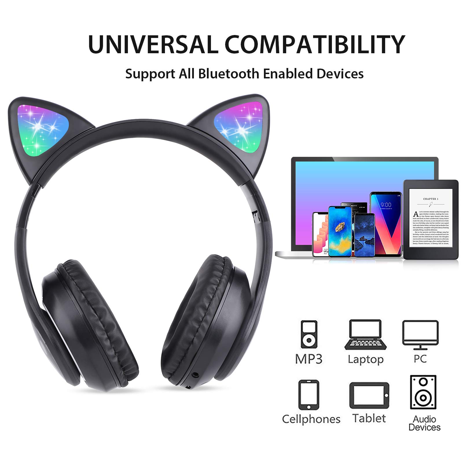 Foto 7 pulgar | Auriculares Inalámbricos Tcjj Cat Ear Led Bluetooth Con Micrófono Negro - Venta Internacional.