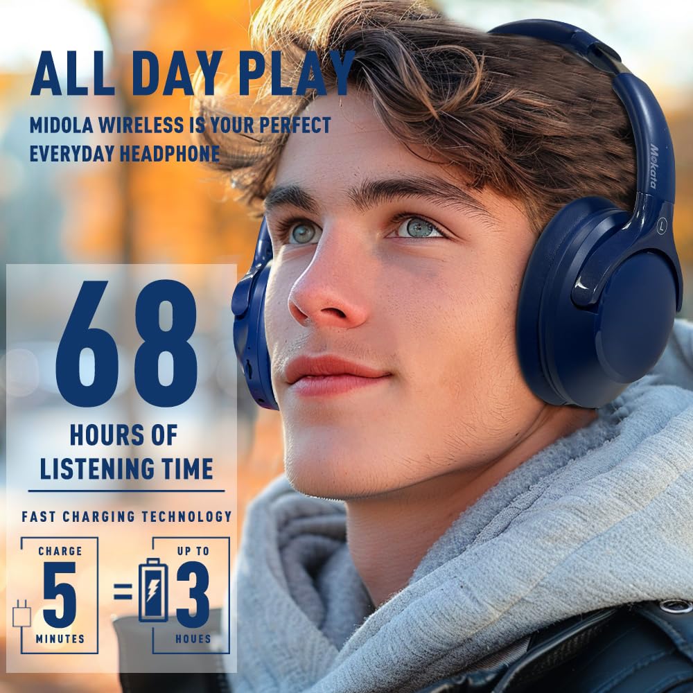 Foto 3 pulgar | Auriculares Bluetooth 5.3 Mokata Over Ear 68h Playtime Blue - Venta Internacional.