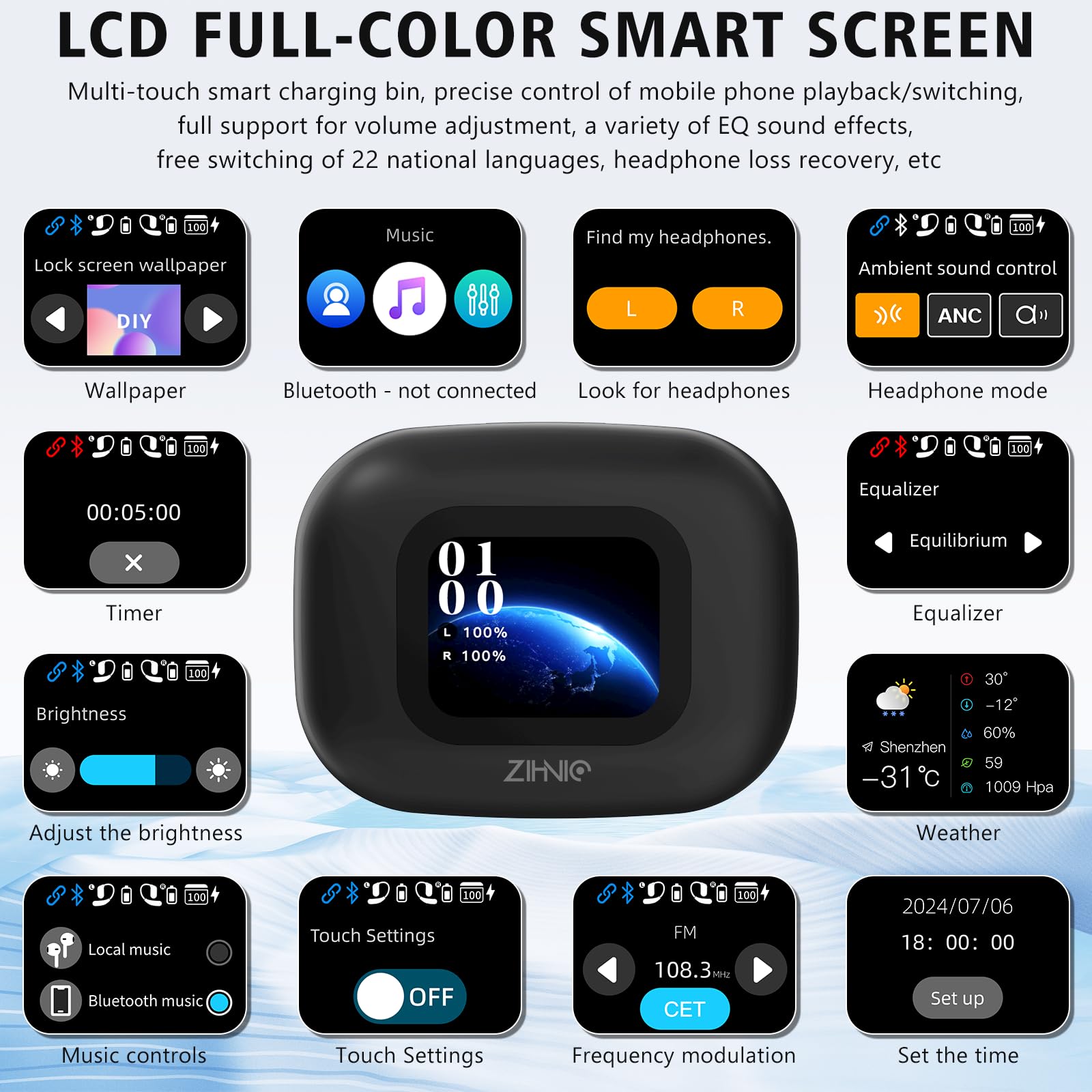 Foto 3 pulgar | Auriculares Inalámbricos Con Cancelación De Ruido True Wireless Zihnic Con Pantalla Lcd, Color Negro - Venta Intern