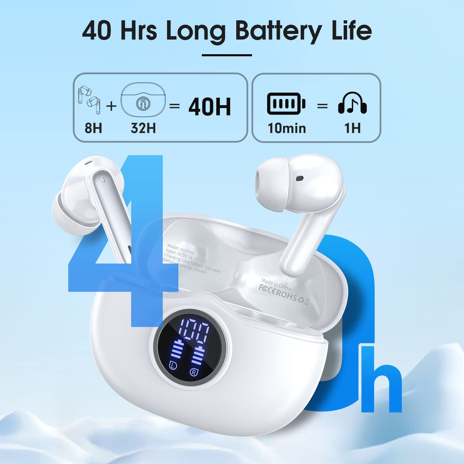 Foto 6 pulgar | Auriculares Inalámbricos Whykjtek A10pro Bluetooth 5.3 40 Horas De Reproducción - Venta Internacional.