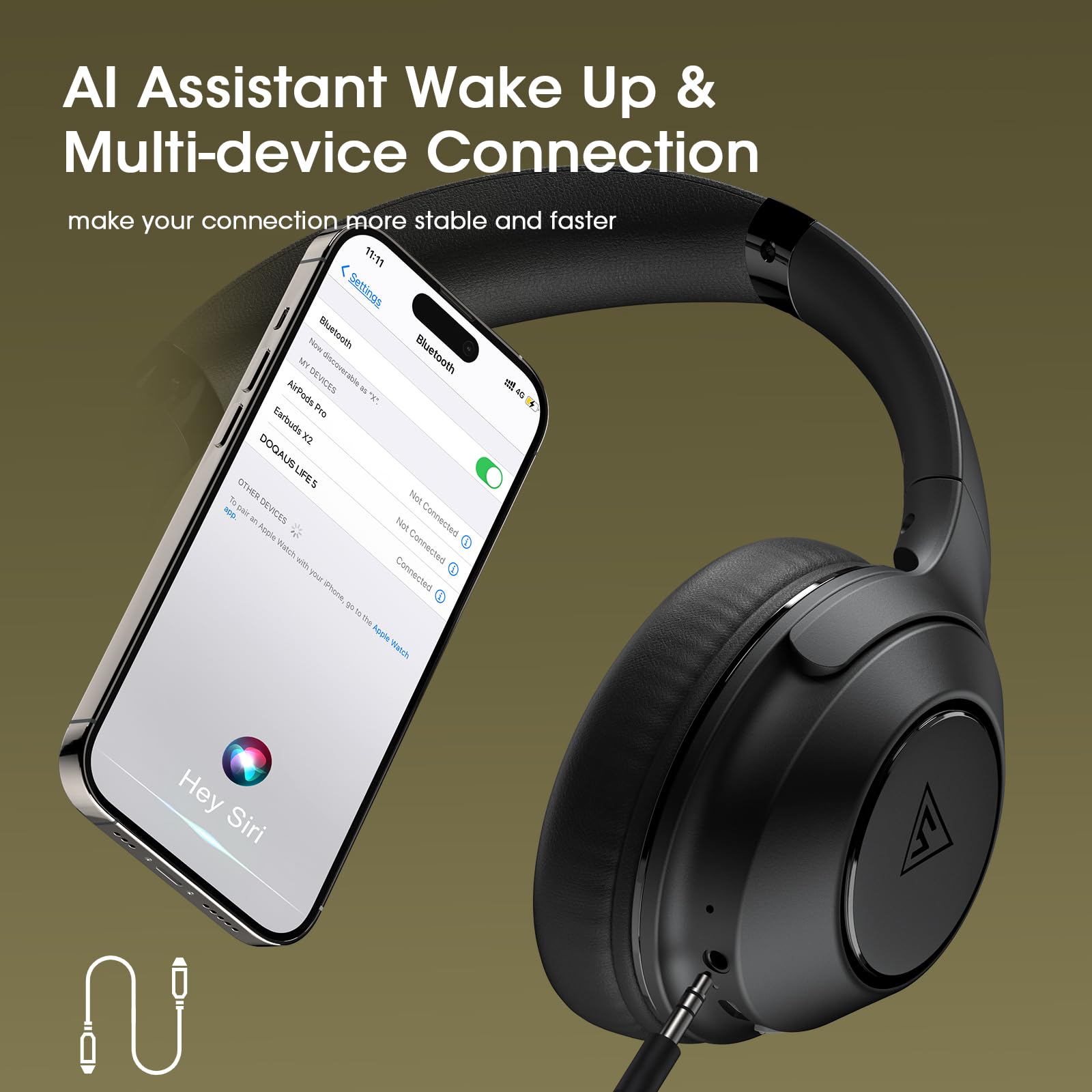 Foto 5 pulgar | Auriculares Bluetooth Doqaus Over Ear 70h Playtime Con Micrófono - Venta Internacional.