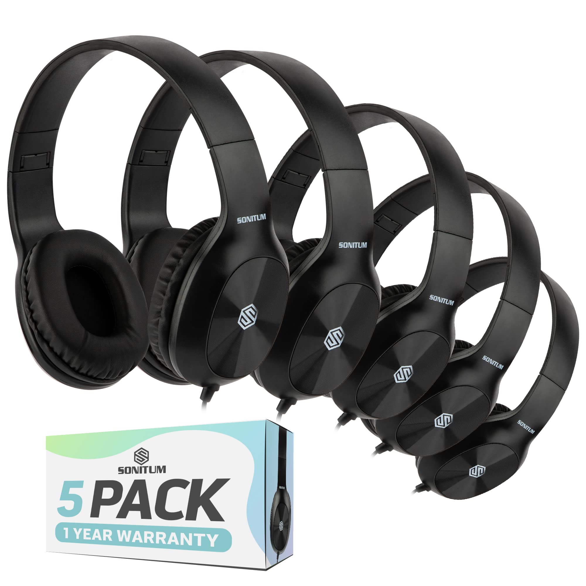 Foto 2 pulgar | Auriculares Sonitum Kids, Paquete De 5 Unidades, Supraaurales, 3,5 Mm, Con Cable, Negros - Venta Internacional.