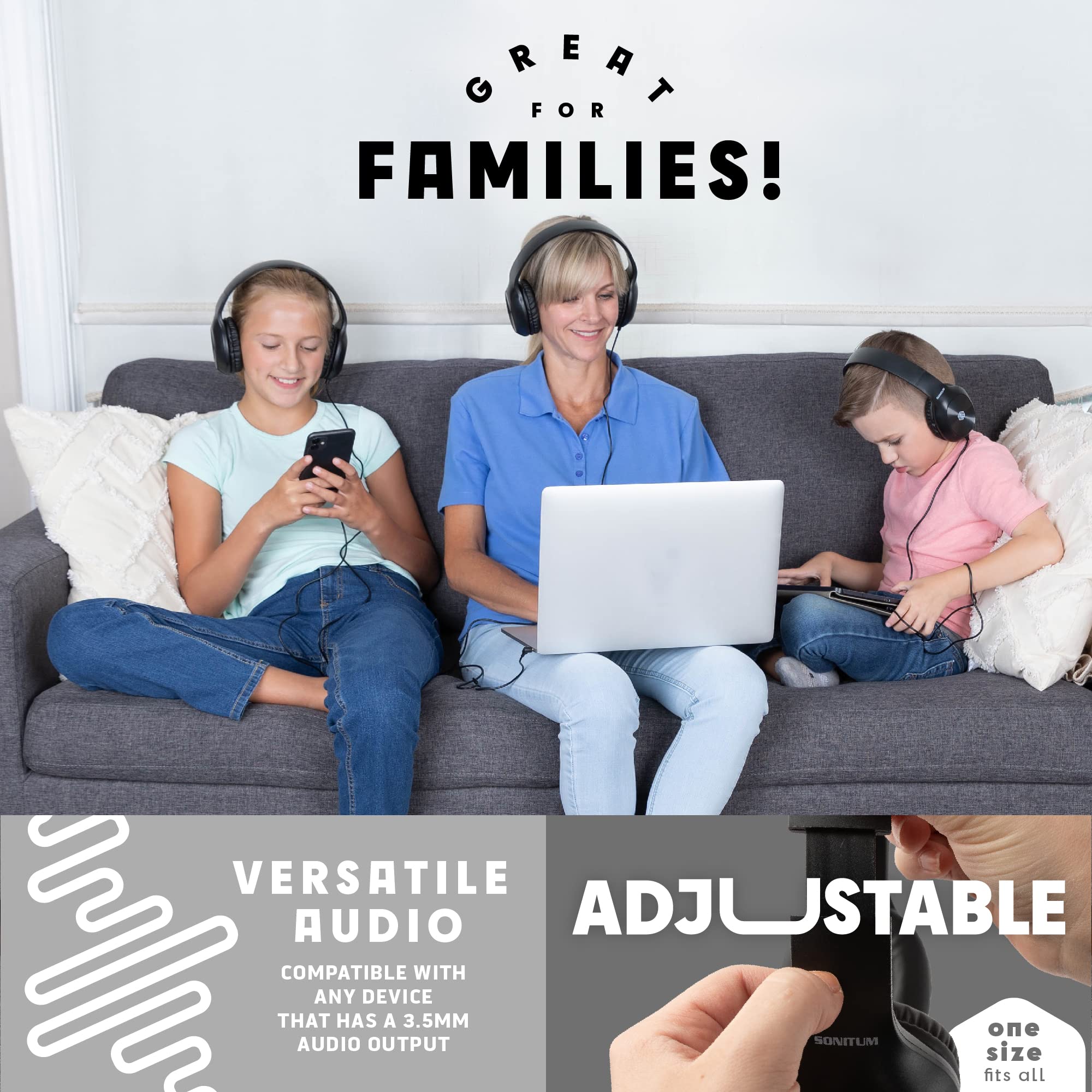 Foto 4 | Auriculares Sonitum Kids, Paquete De 5 Unidades, Supraaurales, 3,5 Mm, Con Cable, Negros - Venta Internacional.