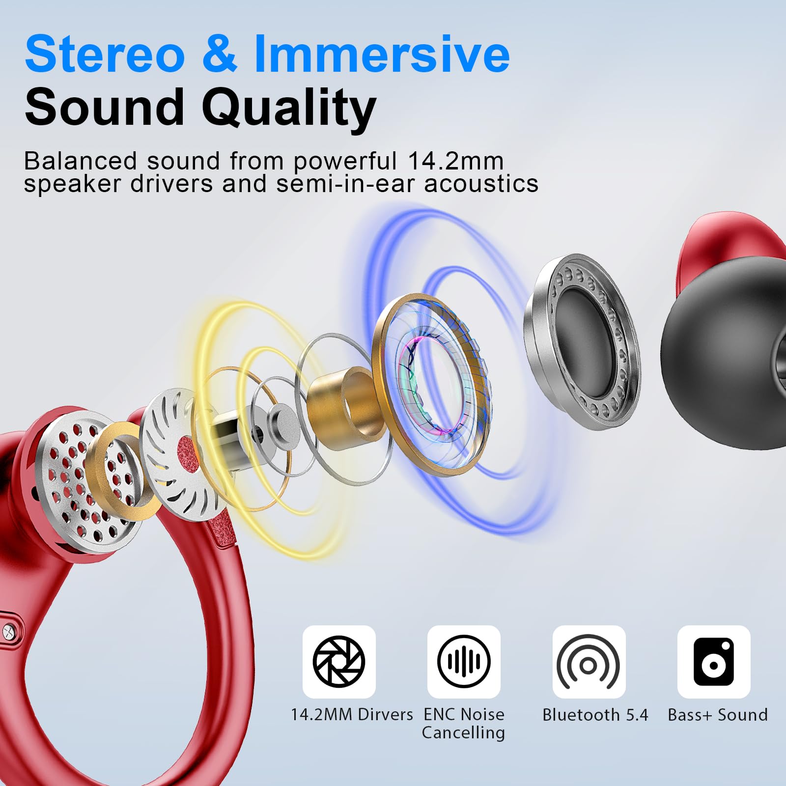 Foto 3 pulgar | Auriculares Inalámbricos Latinist Bluetooth 5.4 Con Batería De 75 Horas, Color Rojo - Venta Internacional.