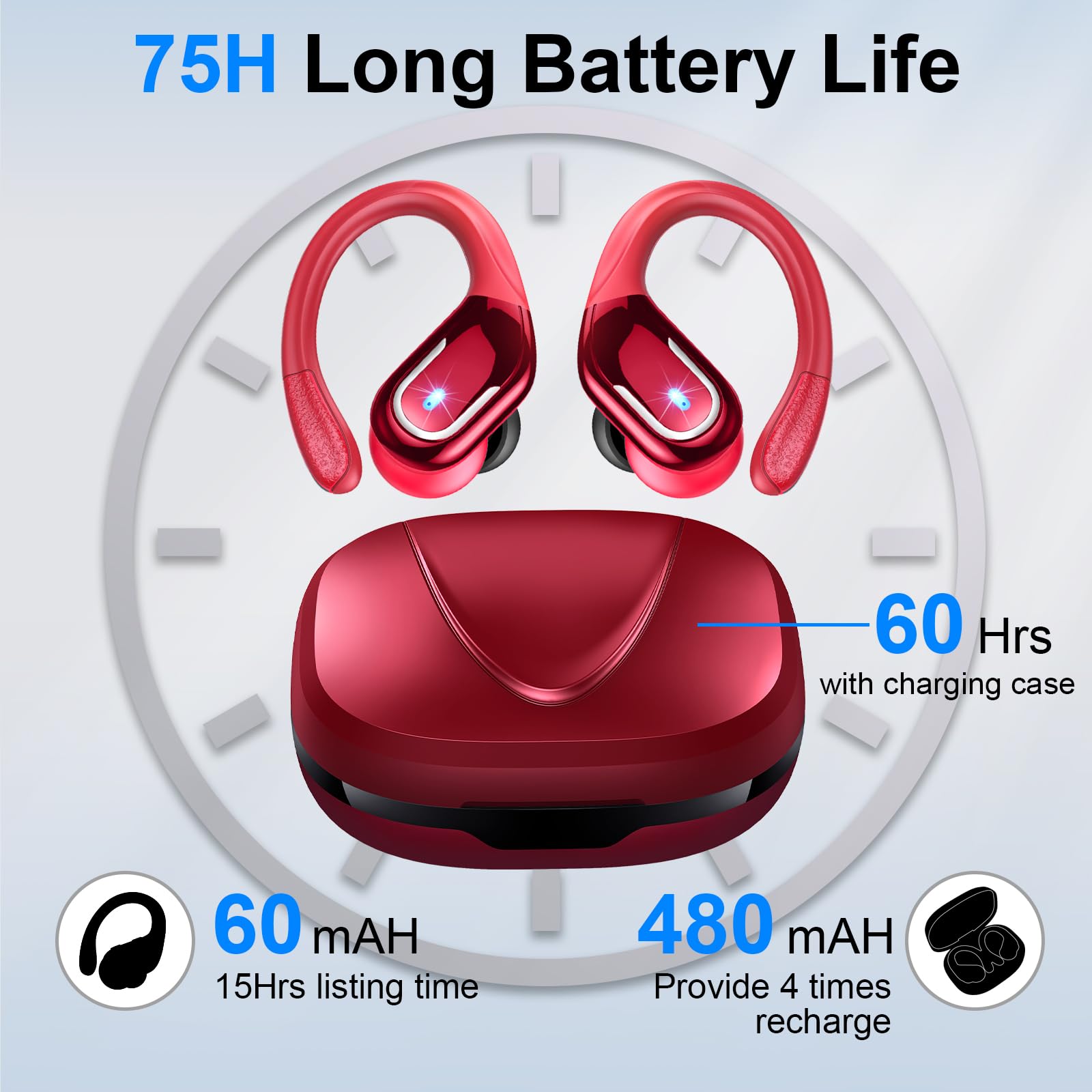 Foto 4 pulgar | Auriculares Inalámbricos Latinist Bluetooth 5.4 Con Batería De 75 Horas, Color Rojo - Venta Internacional.