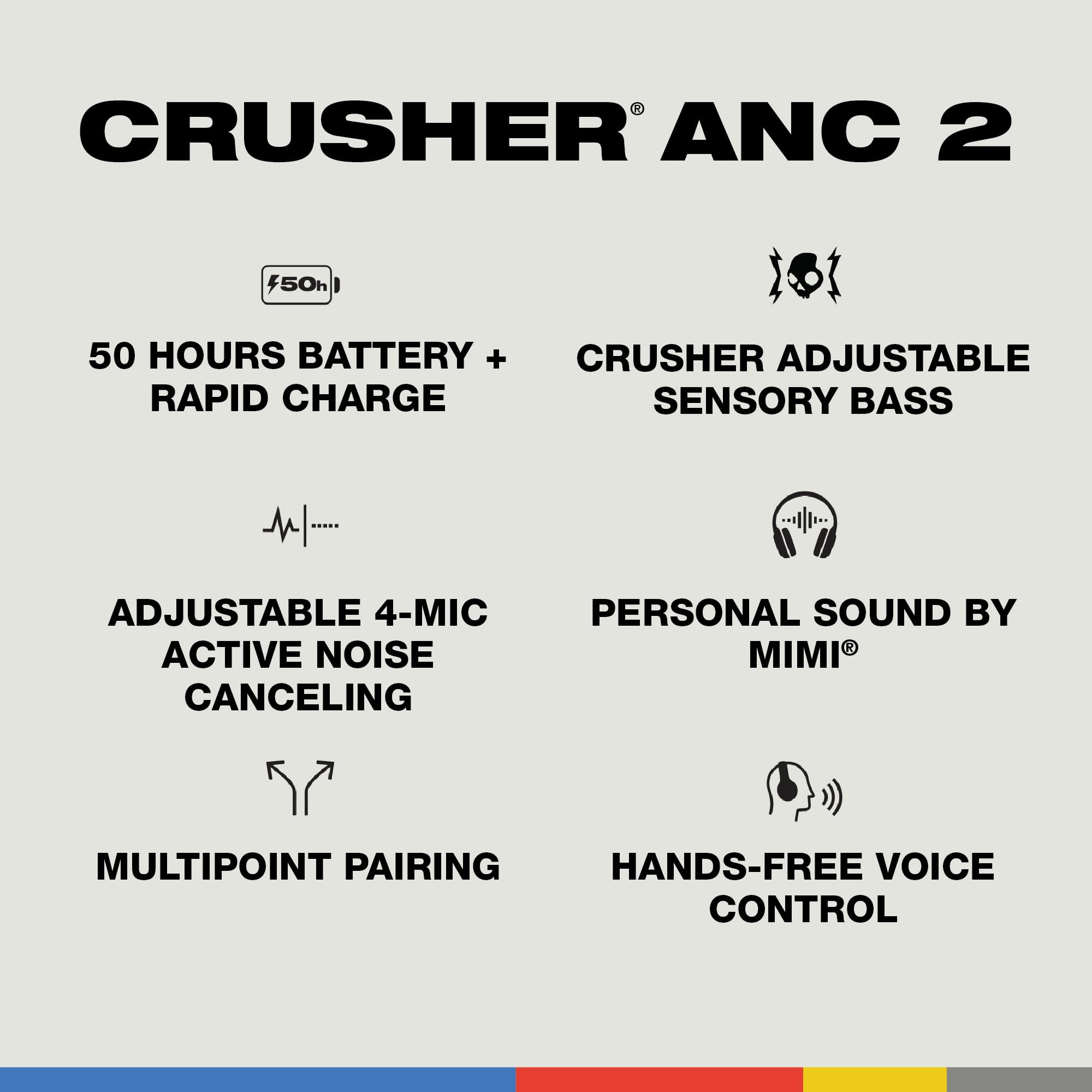 Foto 5 pulgar | Auriculares Inalámbricos Skullcandy Crusher Anc 2 Con Batería De 50 Horas - Venta Internacional.