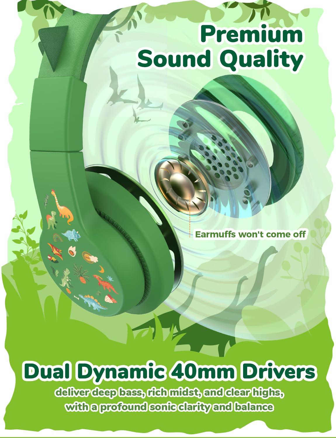 Foto 5 pulgar | Auriculares Iclever Hs19s Con Diseño De Dinosaurio Para Niños, Volumen De 85 Dba - Venta Internacional.