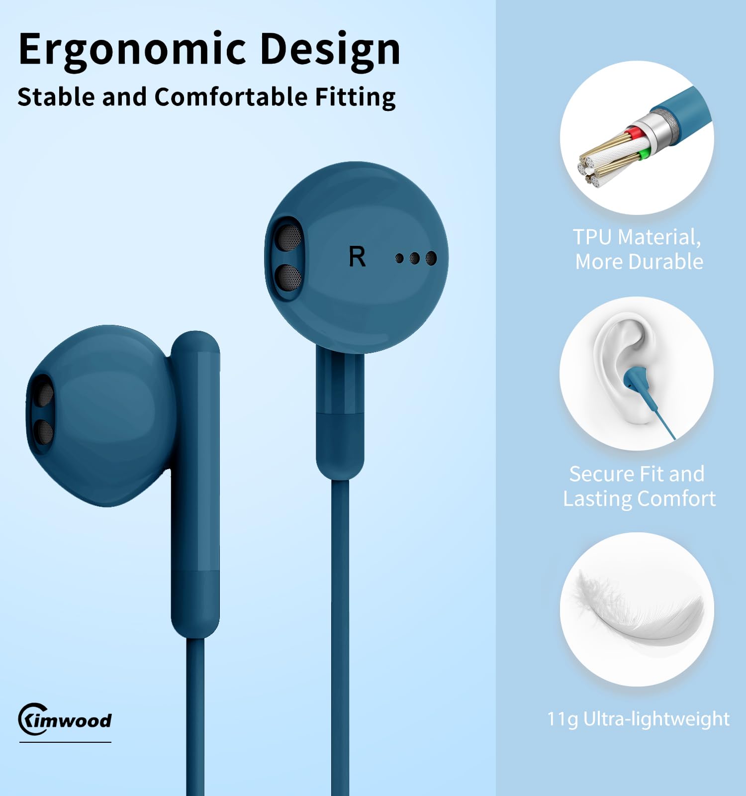 Foto 3 pulgar | Auriculares Con Cable Kimwood Con Micrófono Hifi Stereo Blue - Venta Internacional.