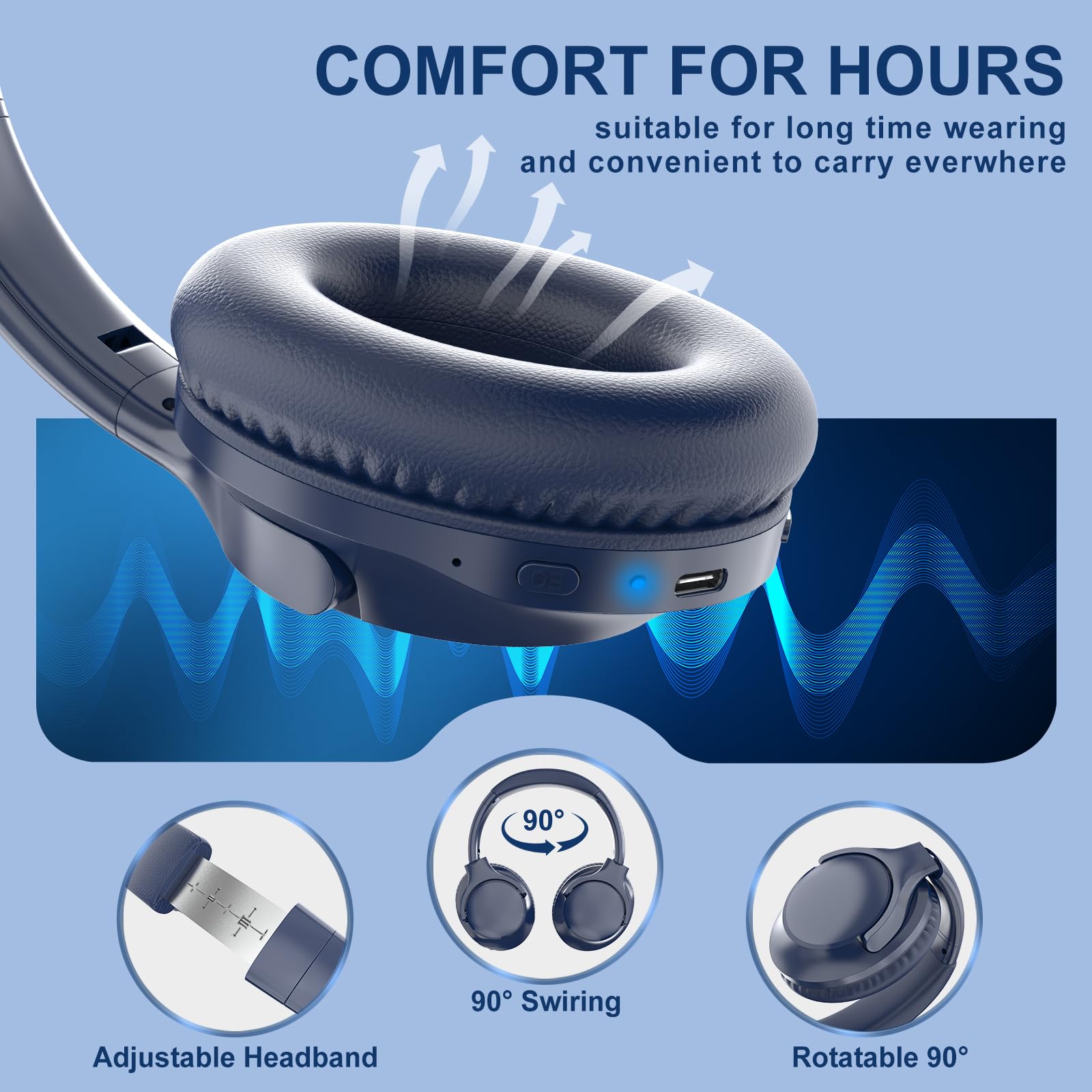 Foto 4 | Auriculares Bluetooth Midola B15 68h Playtime Hifi Estéreo Azul - Venta Internacional.