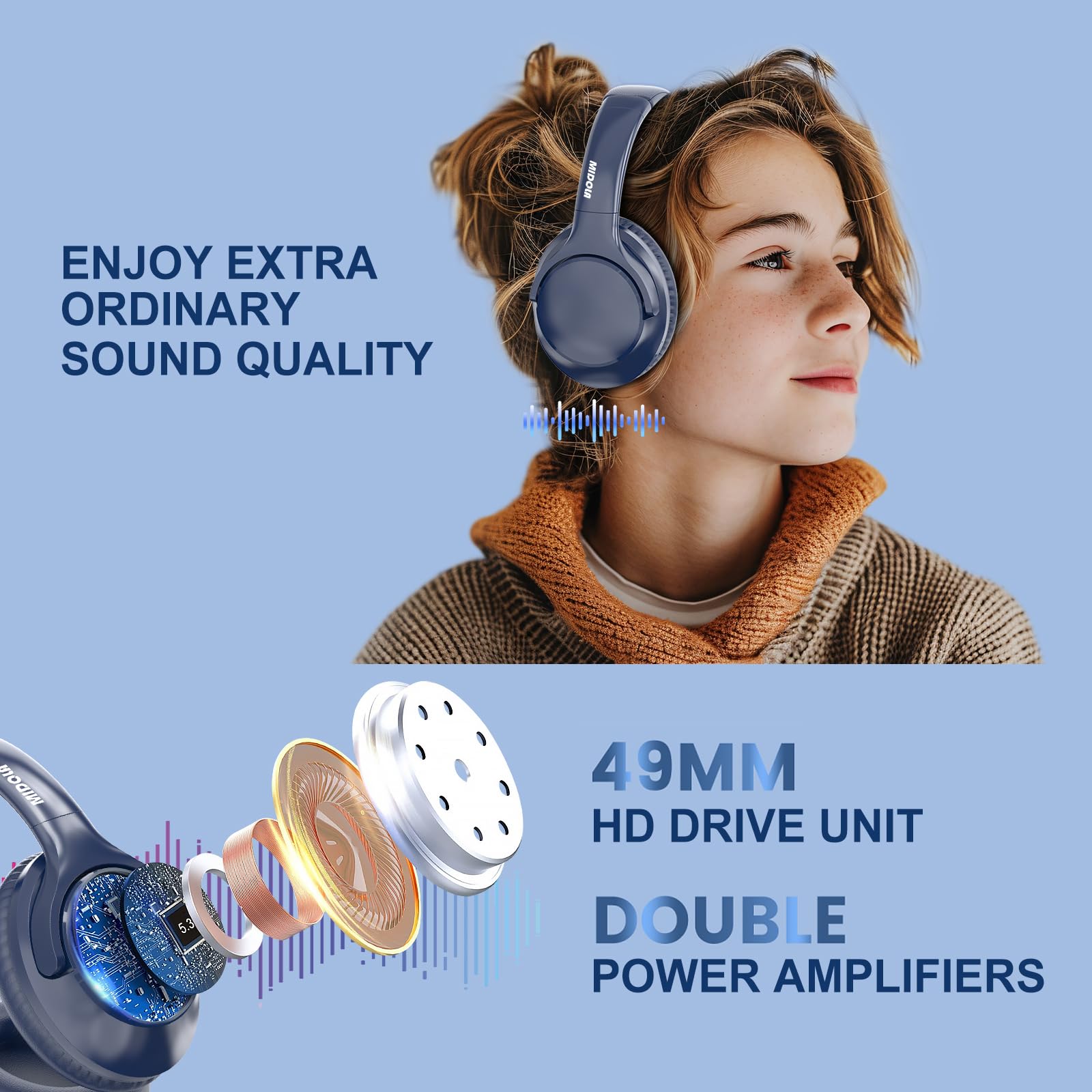 Foto 5 | Auriculares Bluetooth Midola B15 68h Playtime Hifi Estéreo Azul - Venta Internacional.