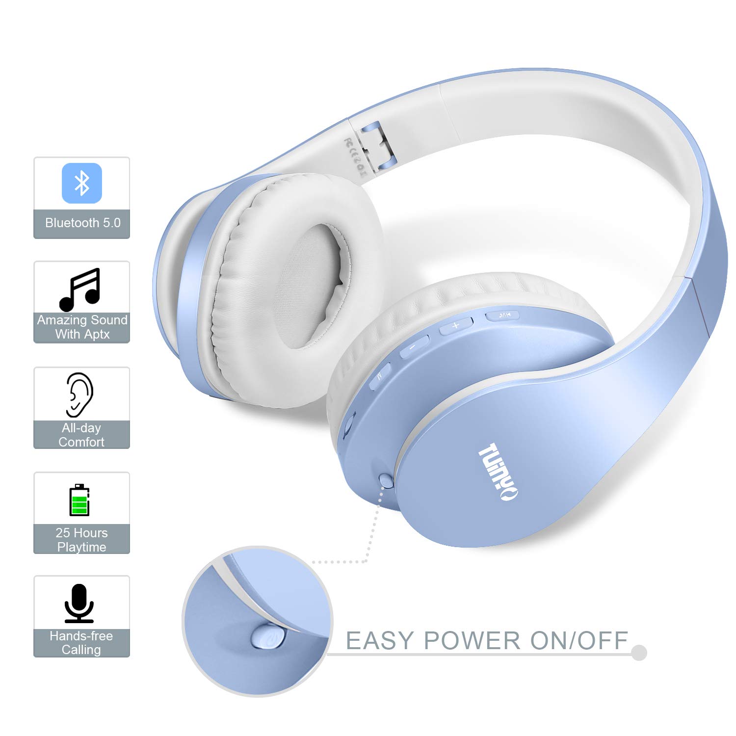 Foto 5 | Auriculares Inalámbricos Tuinyo Over Ear Bluetooth Con Micrófono - Azul - Venta Internacional.