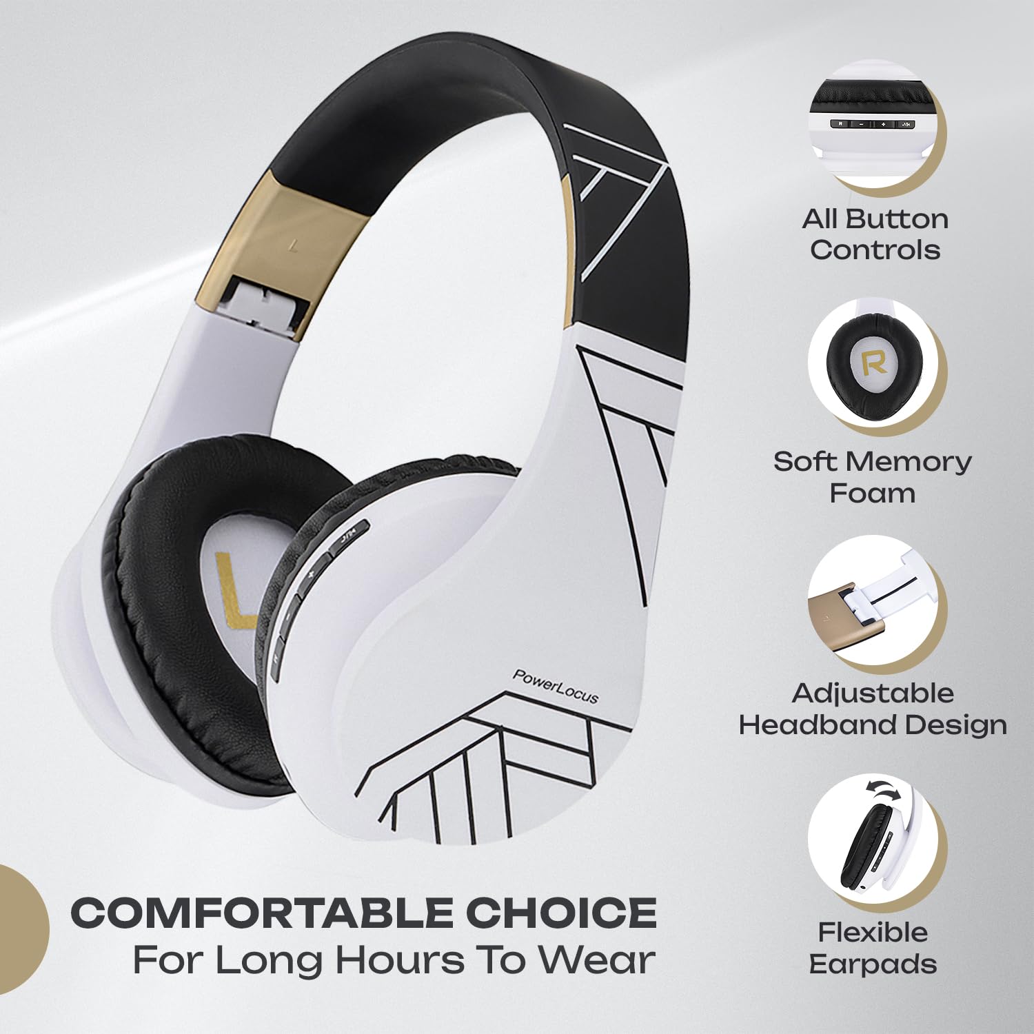 Foto 3 pulgar | Auriculares Supraaurales Bluetooth Powerlocus Inalámbricos En Blanco Y Negro - Venta Internacional.