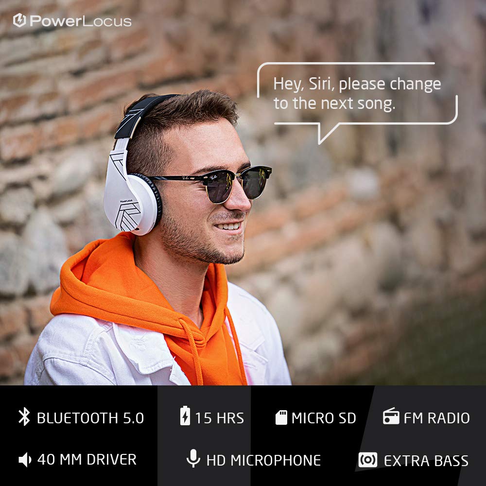 Foto 5 pulgar | Auriculares Supraaurales Bluetooth Powerlocus Inalámbricos En Blanco Y Negro - Venta Internacional.