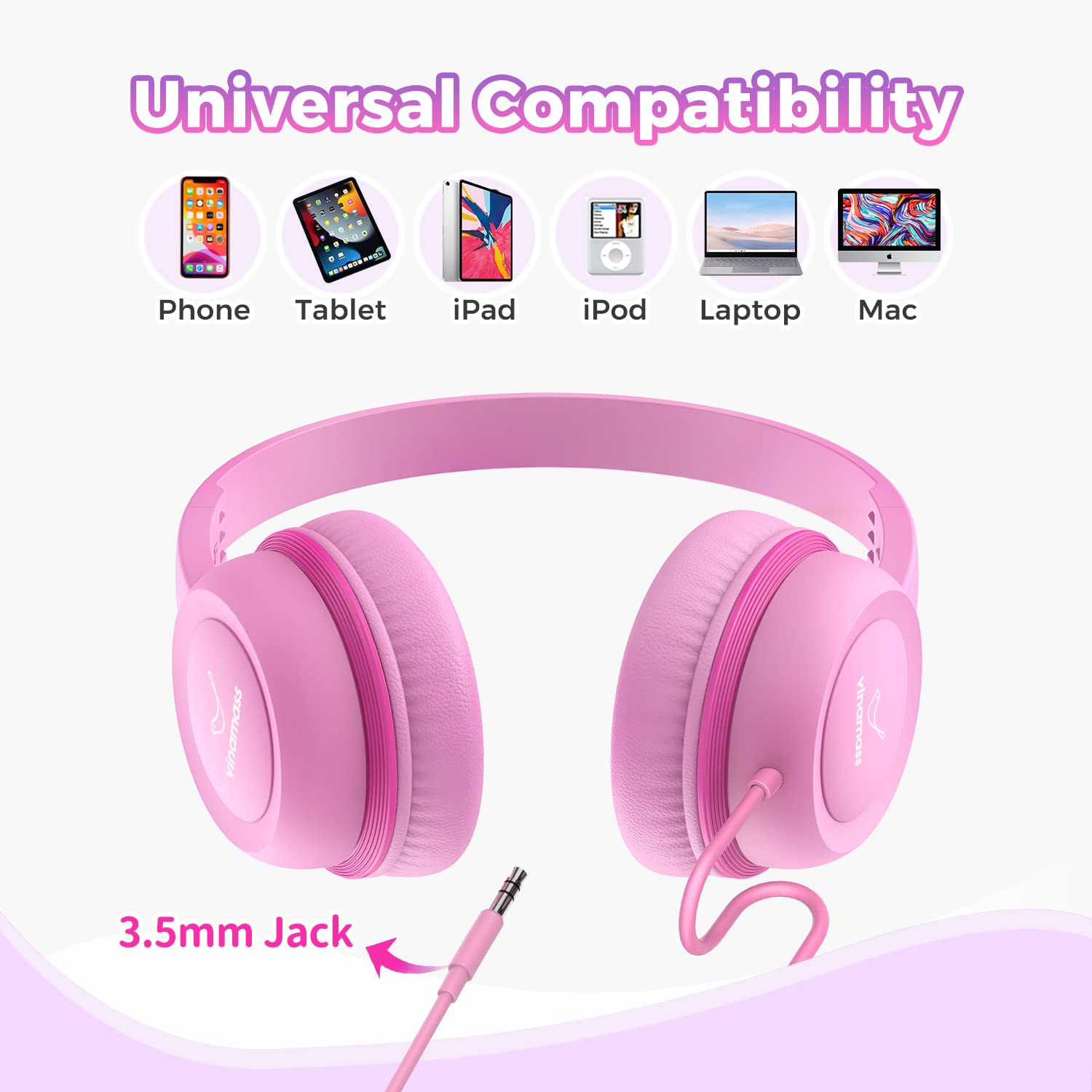 Foto 5 | Auriculares Vinamass A63 2+1 Para Niños Con Cable Y Límite De Volumen De 85 Db - Venta Internacional.