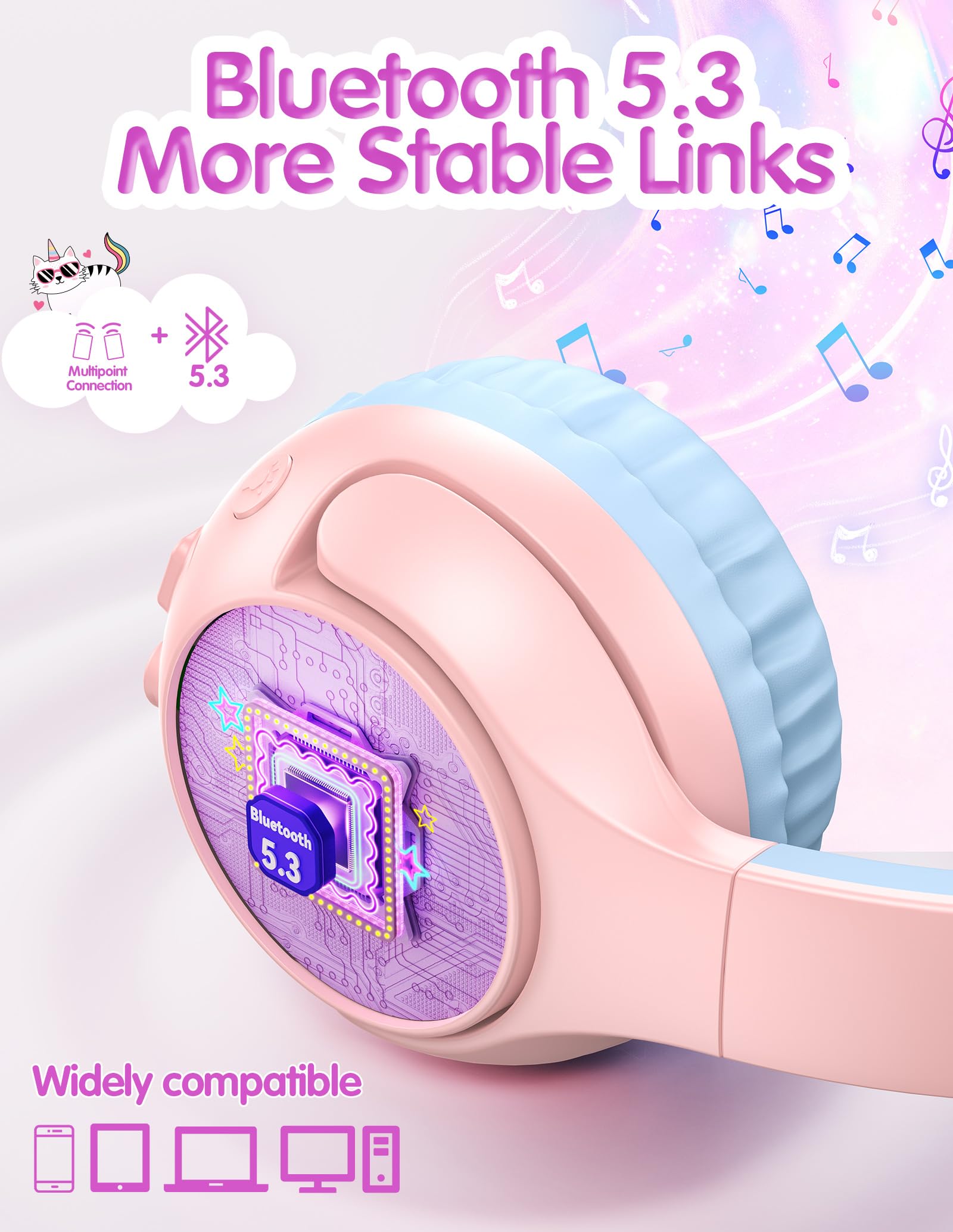 Foto 7 pulgar | Auriculares Bluetooth Tecknet Cat Ear Kids 70h Playtime - Venta Internacional