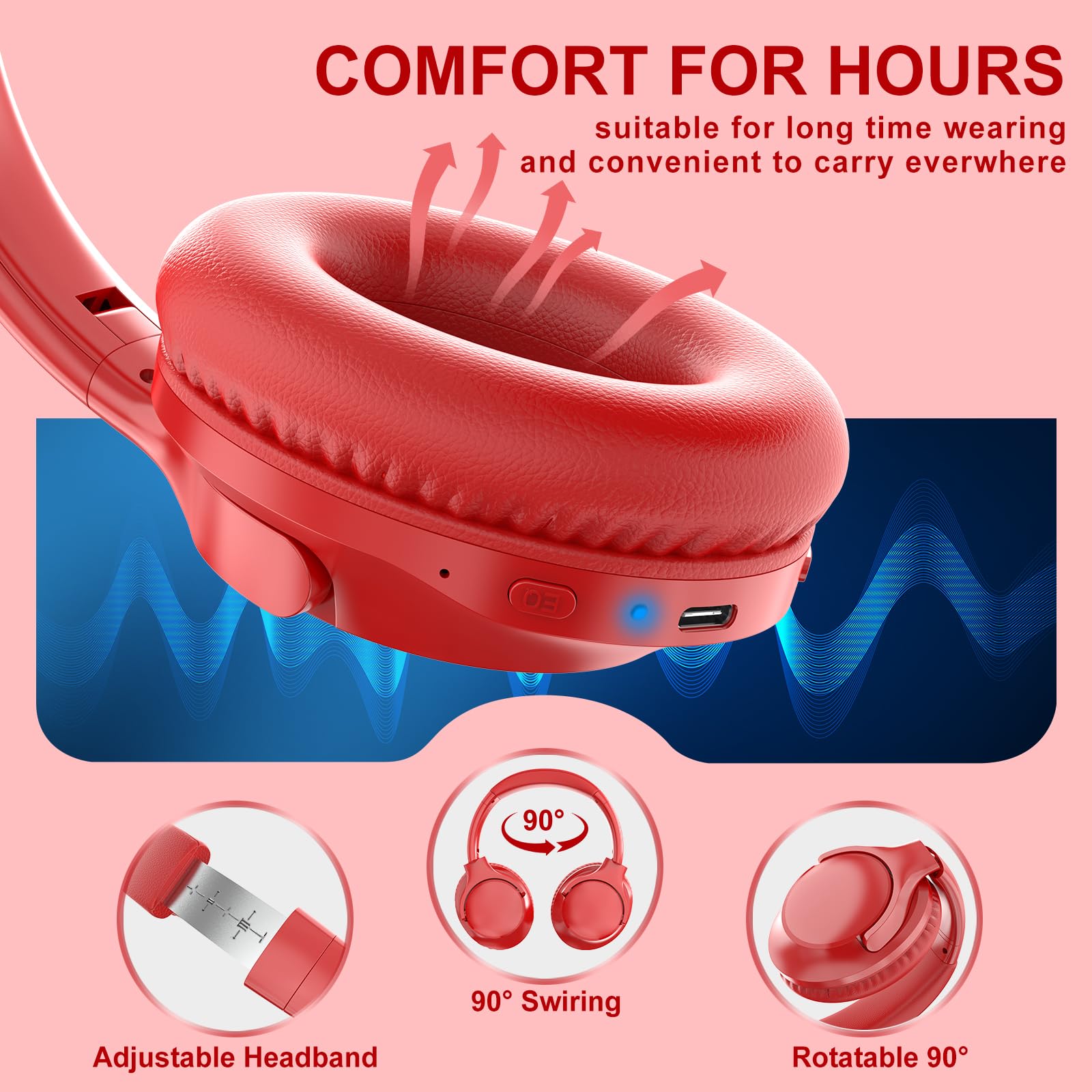 Foto 5 pulgar | Auriculares Bluetooth Midola Over Ear 68h Playtime Red - Venta Internacional
