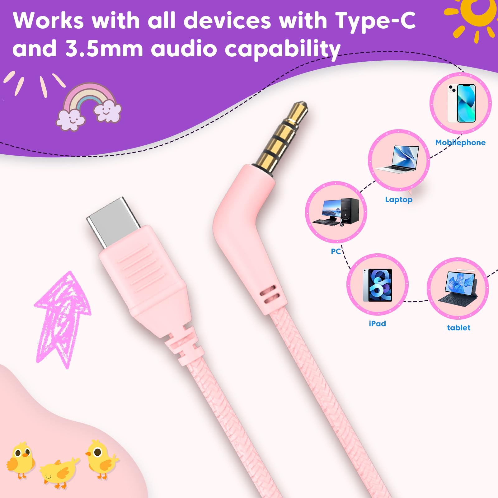 Foto 3 pulgar | Auriculares Infantiles Infurture Ch5 Usb C/3.5 Mm con Micrófono - Venta Internacional