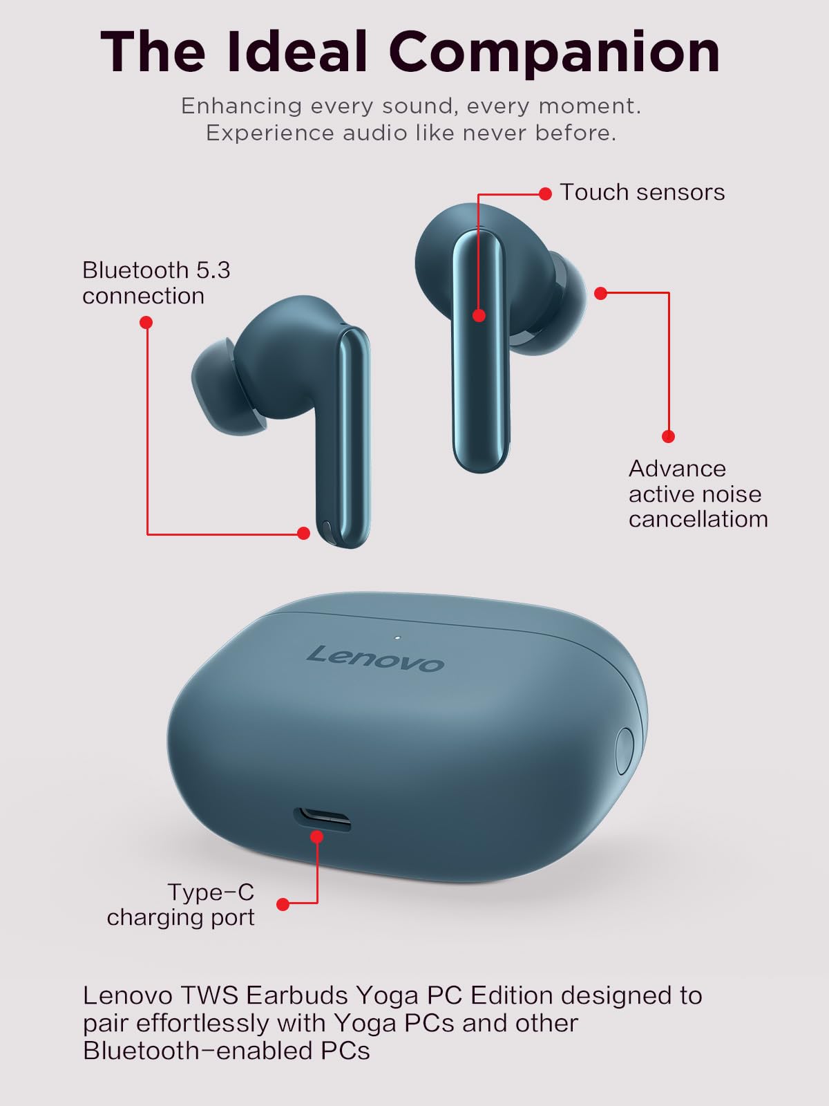 Foto 3 | Auriculares Inalámbricos Lenovo Tws Yoga Pc Edition Tidal Teal - Venta Internacional.