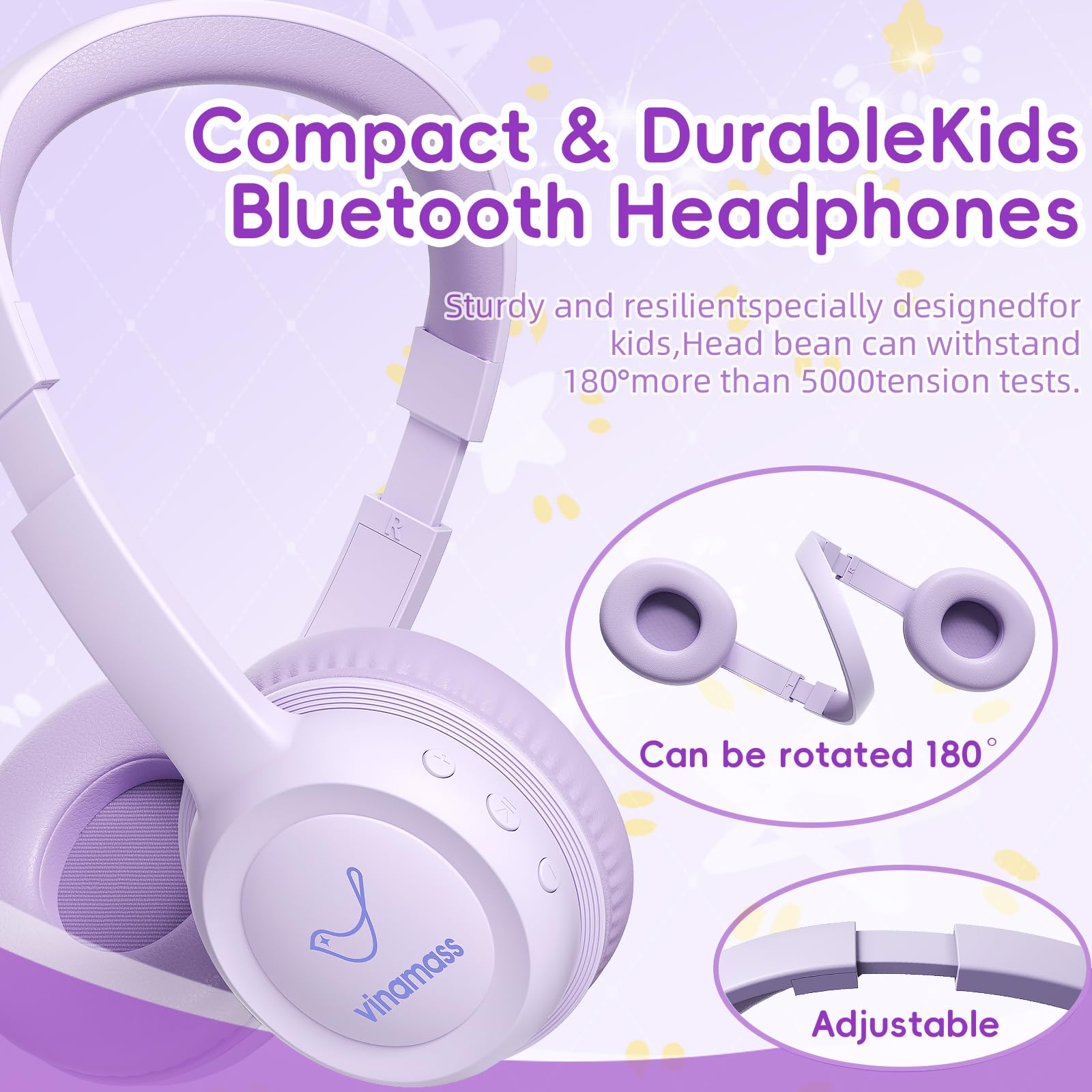 Foto 3 pulgar | Auriculares Bluetooth Vinamass E63 Kids 30h Playtime Morados - Venta Internacional.