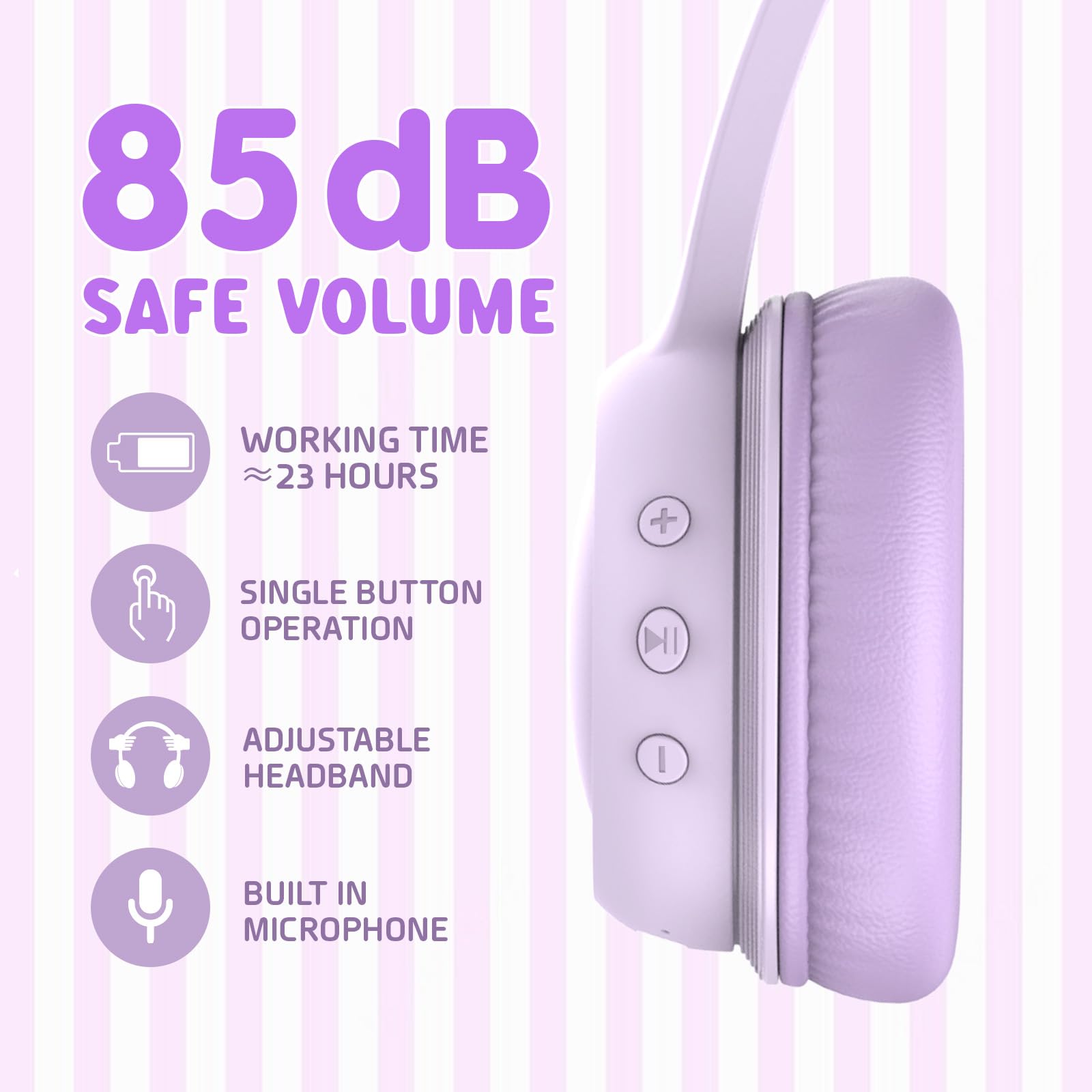 Foto 4 pulgar | Auriculares Bluetooth Vinamass E63 Kids 30h Playtime Morados - Venta Internacional.