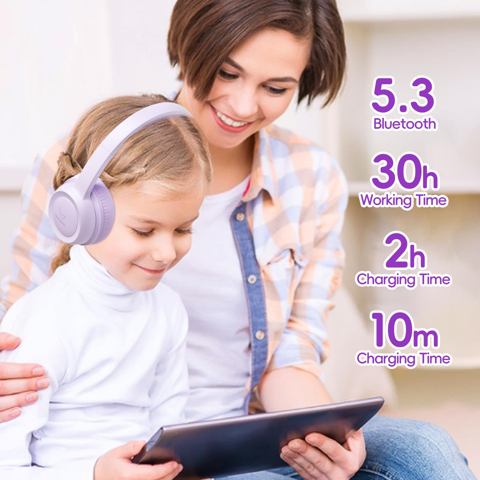 Foto 6 pulgar | Auriculares Bluetooth Vinamass E63 Kids 30h Playtime Morados - Venta Internacional.
