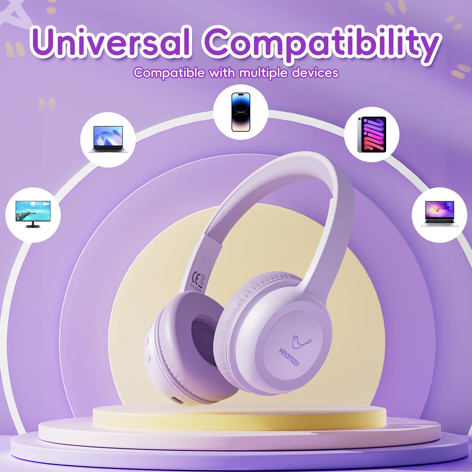 Foto 7 pulgar | Auriculares Bluetooth Vinamass E63 Kids 30h Playtime Morados - Venta Internacional.