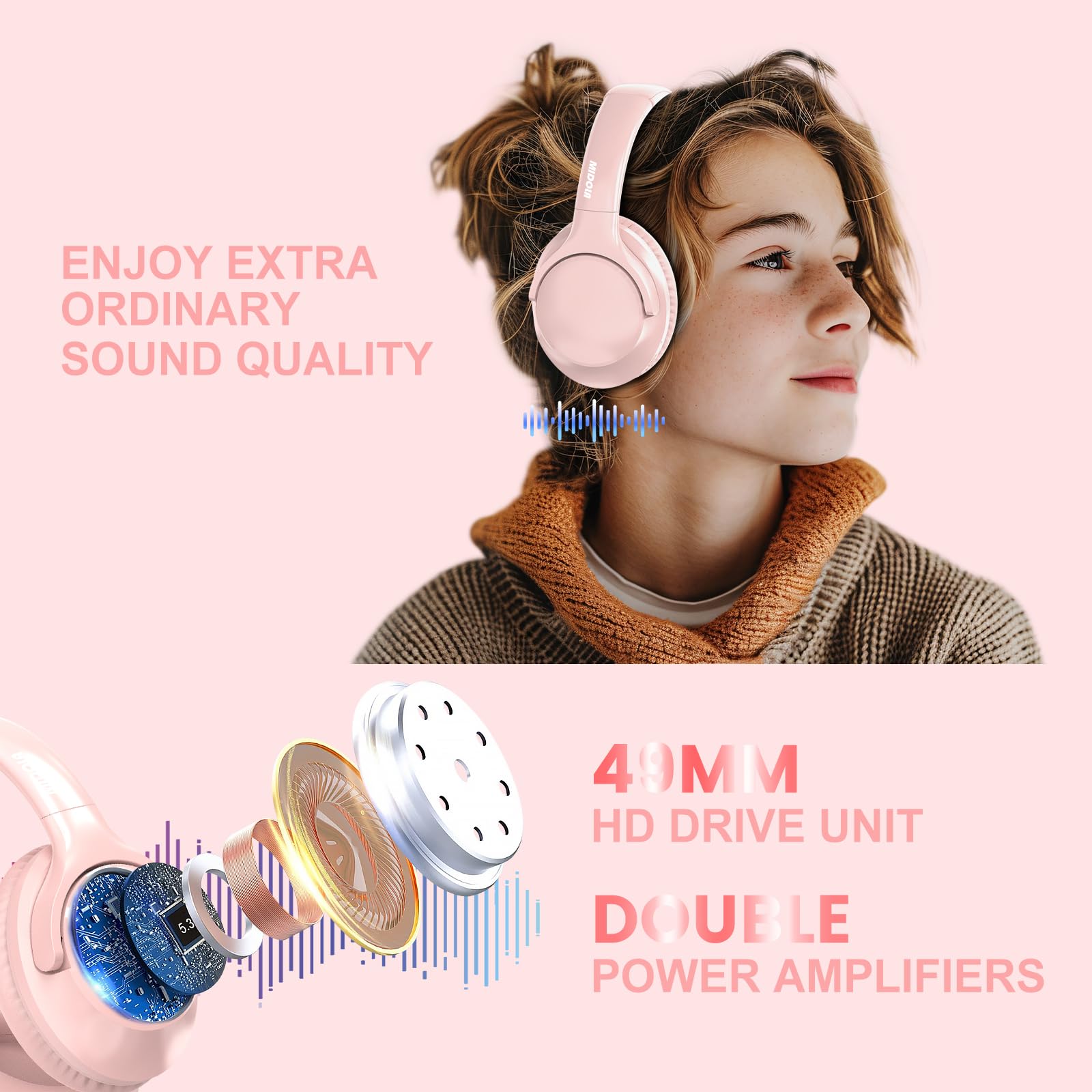 Foto 4 pulgar | Auriculares Bluetooth Midola B15 68h Playtime Hifi Stereo Rosa - Venta Internacional.